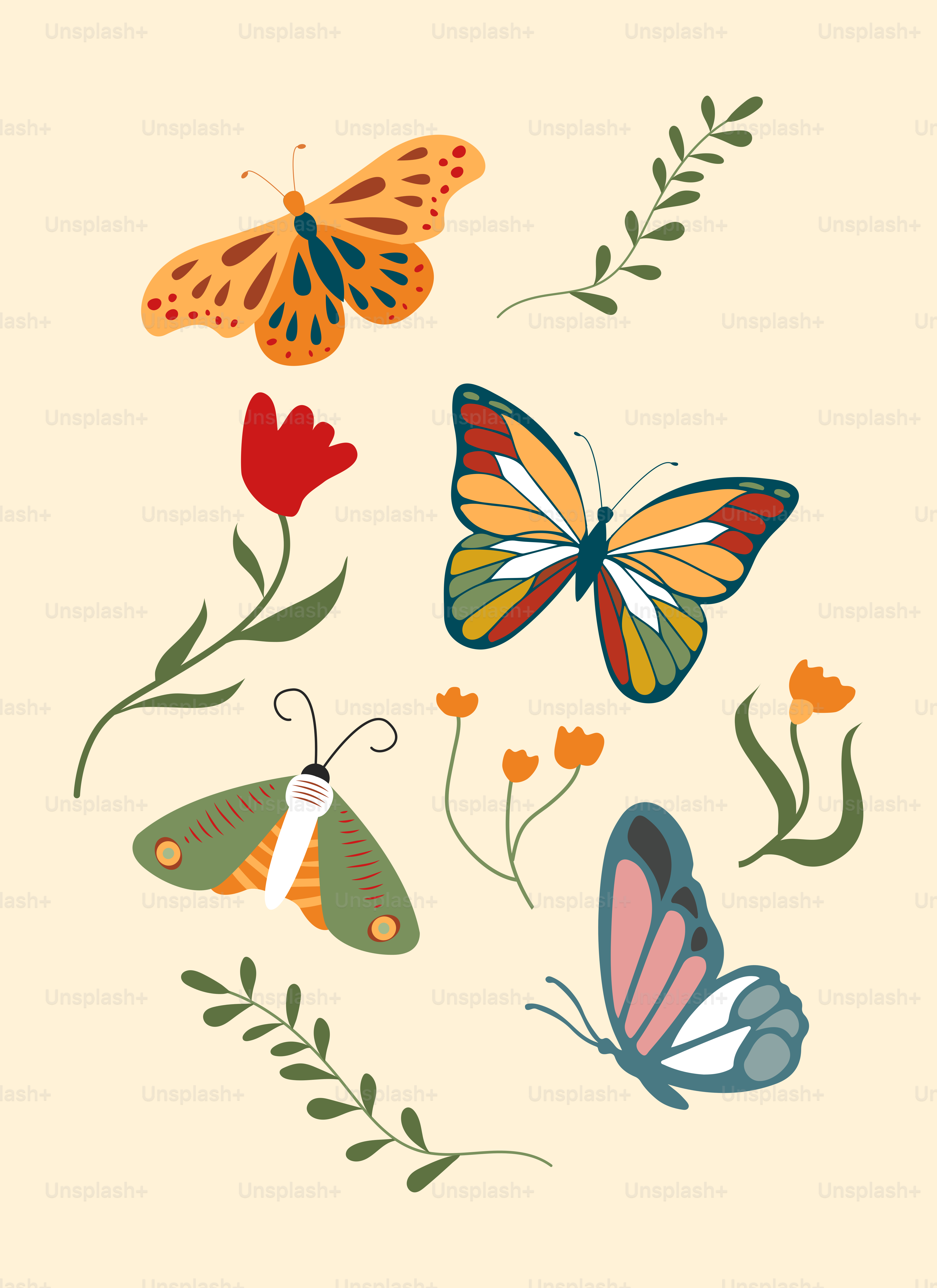 36 Pagine da Colorare Fiori e Farfalle | Download E stampa PDF, image size:3000x4125