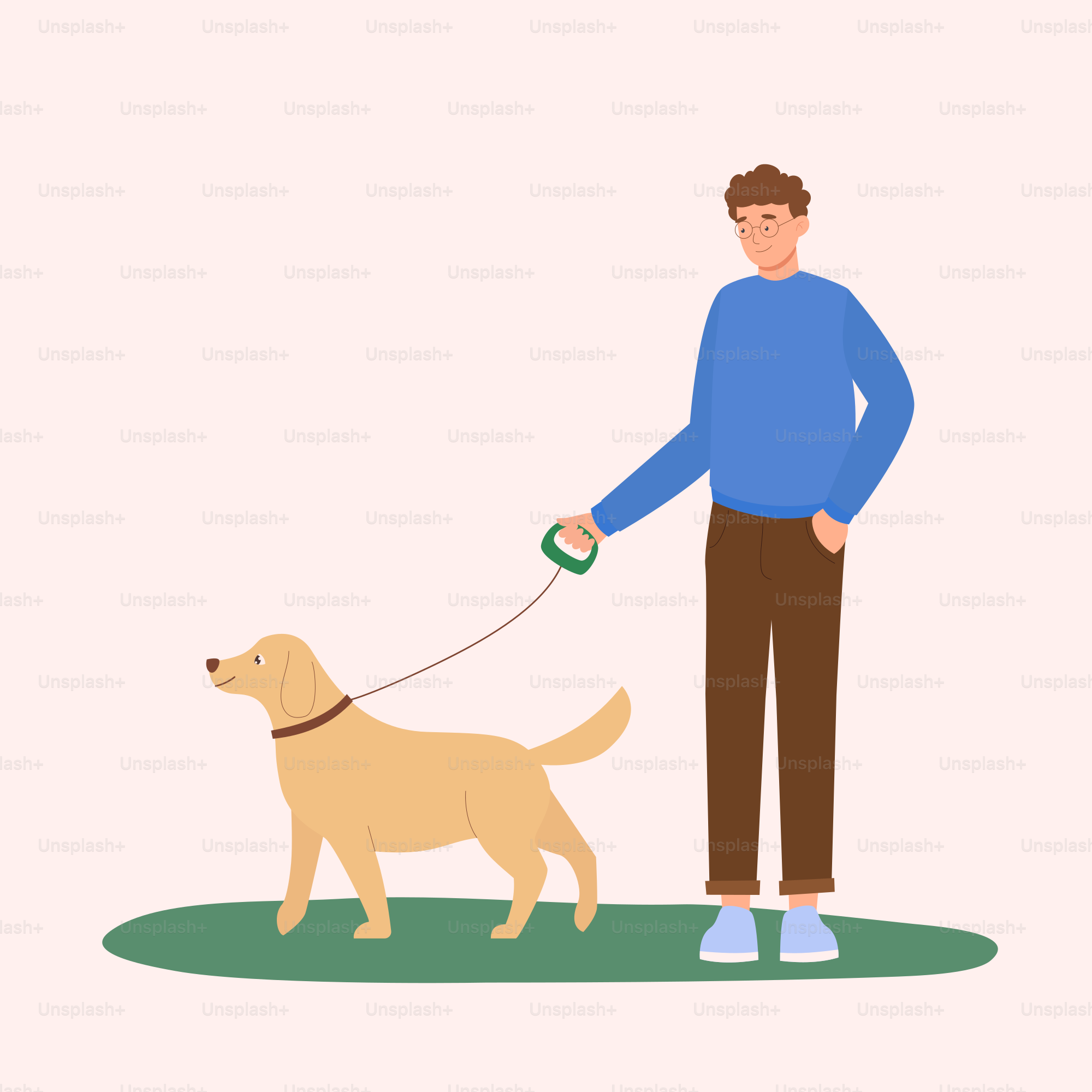 A man walking a dog on a leash