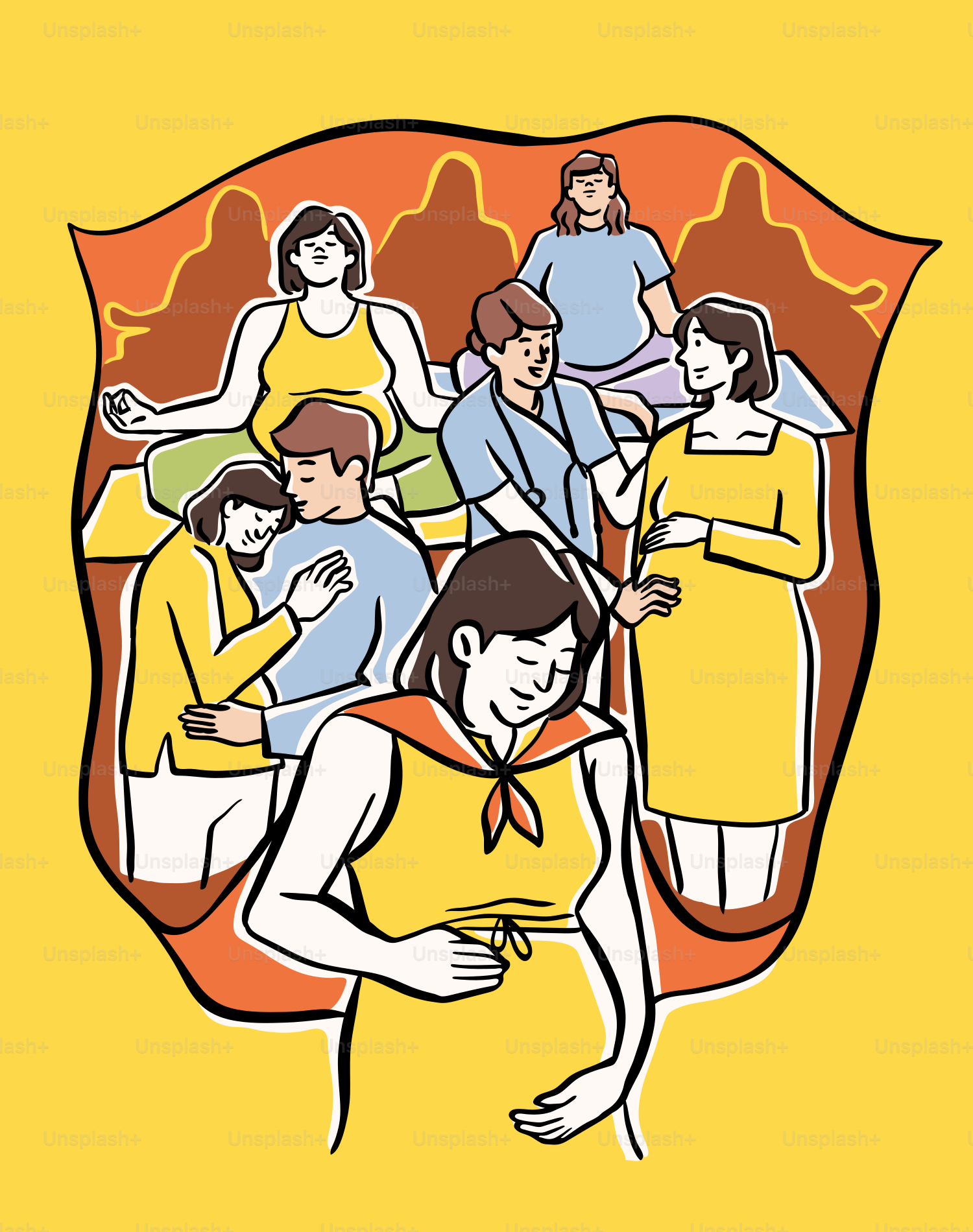 A drawing of a woman in a yellow dress