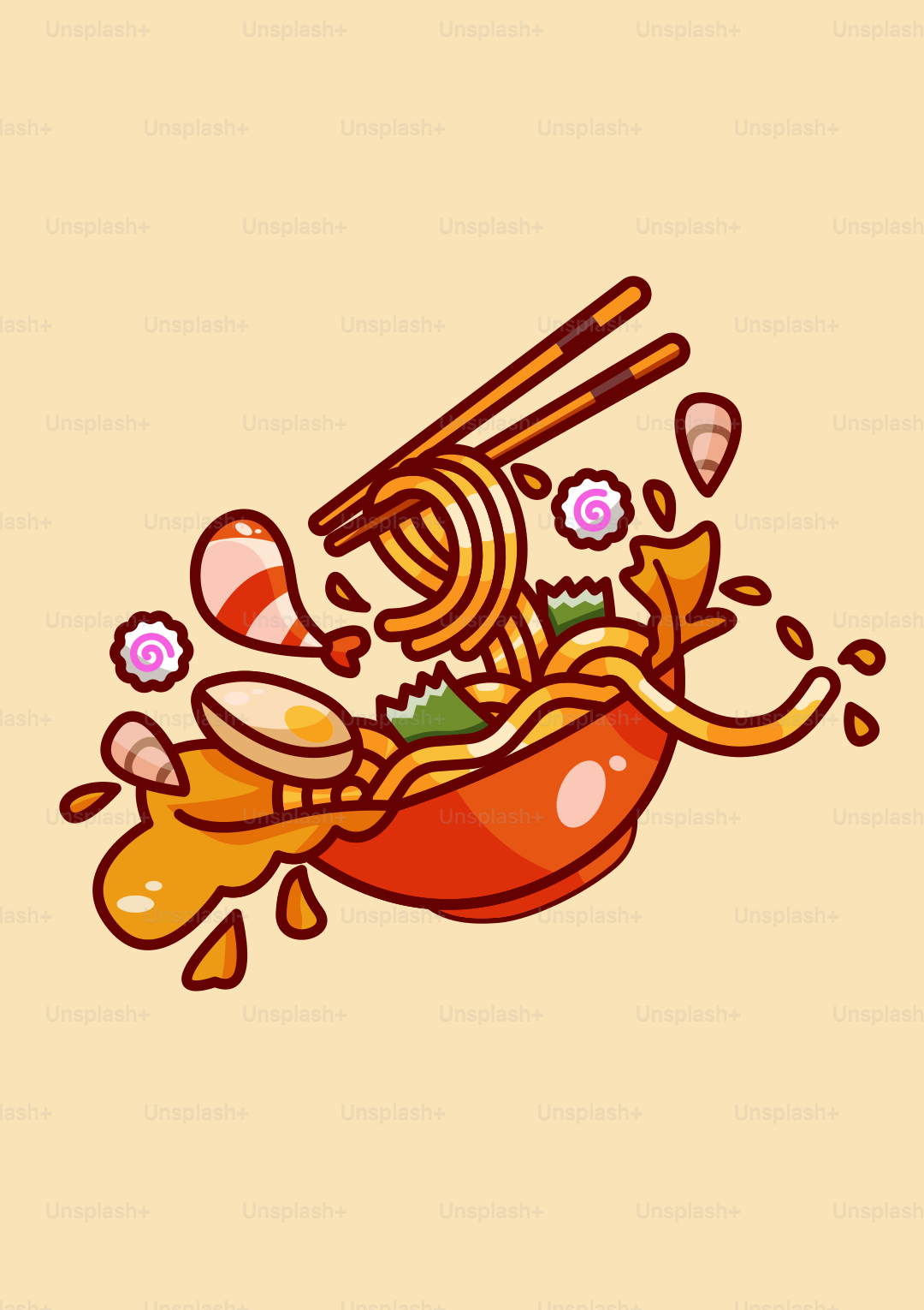 A bowl filled with noodles and chopsticks