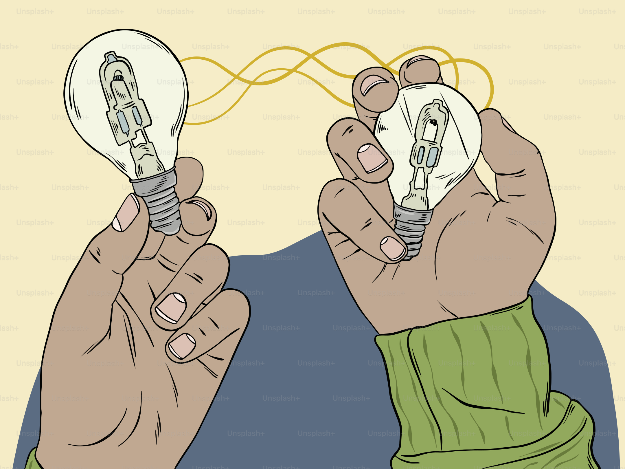 A person holding two light bulbs in their hands