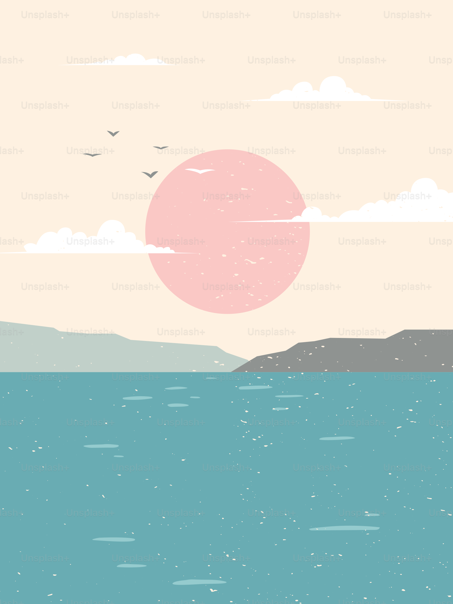 A painting of a sunset over a body of water