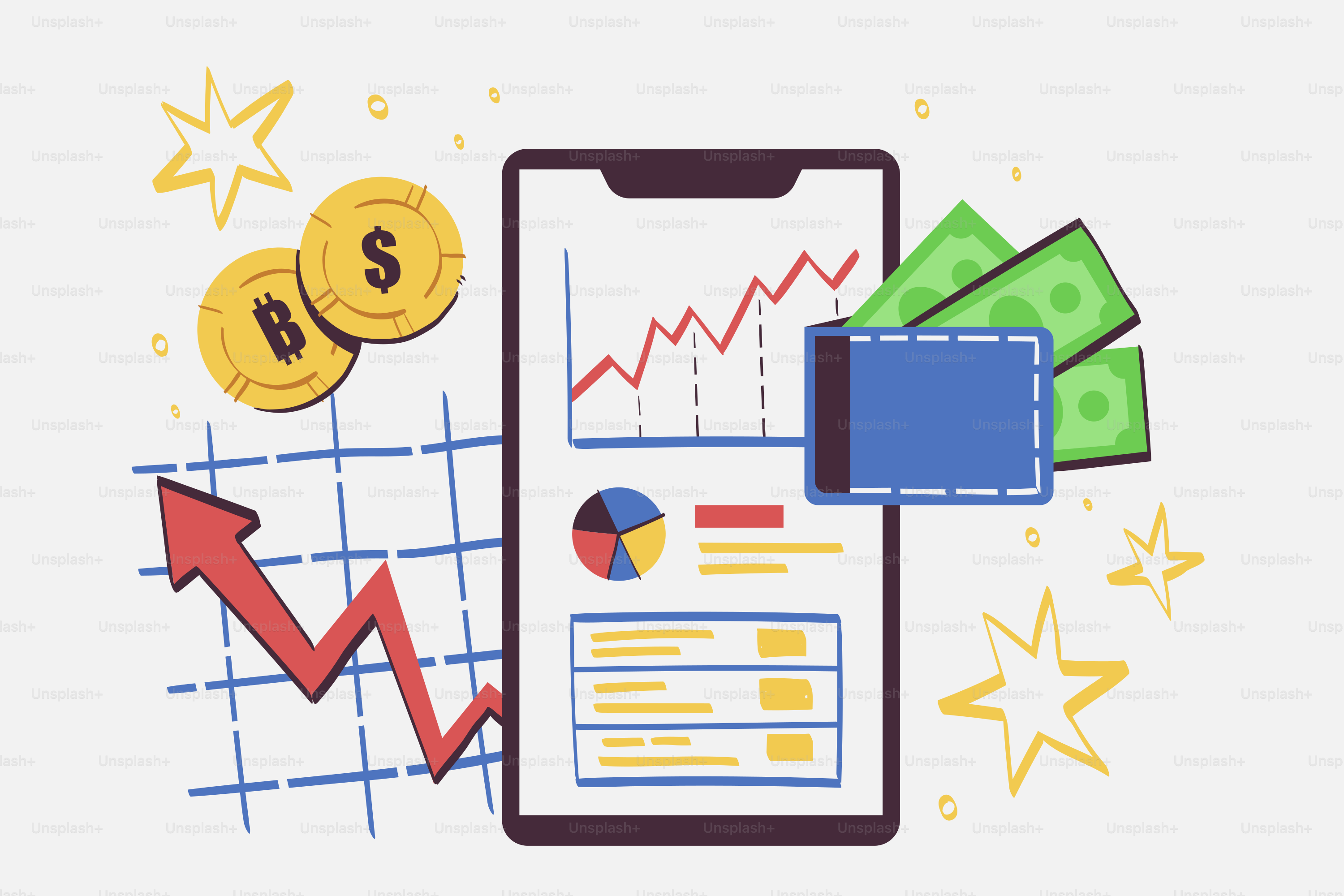 Ein Handy mit Geld darüber