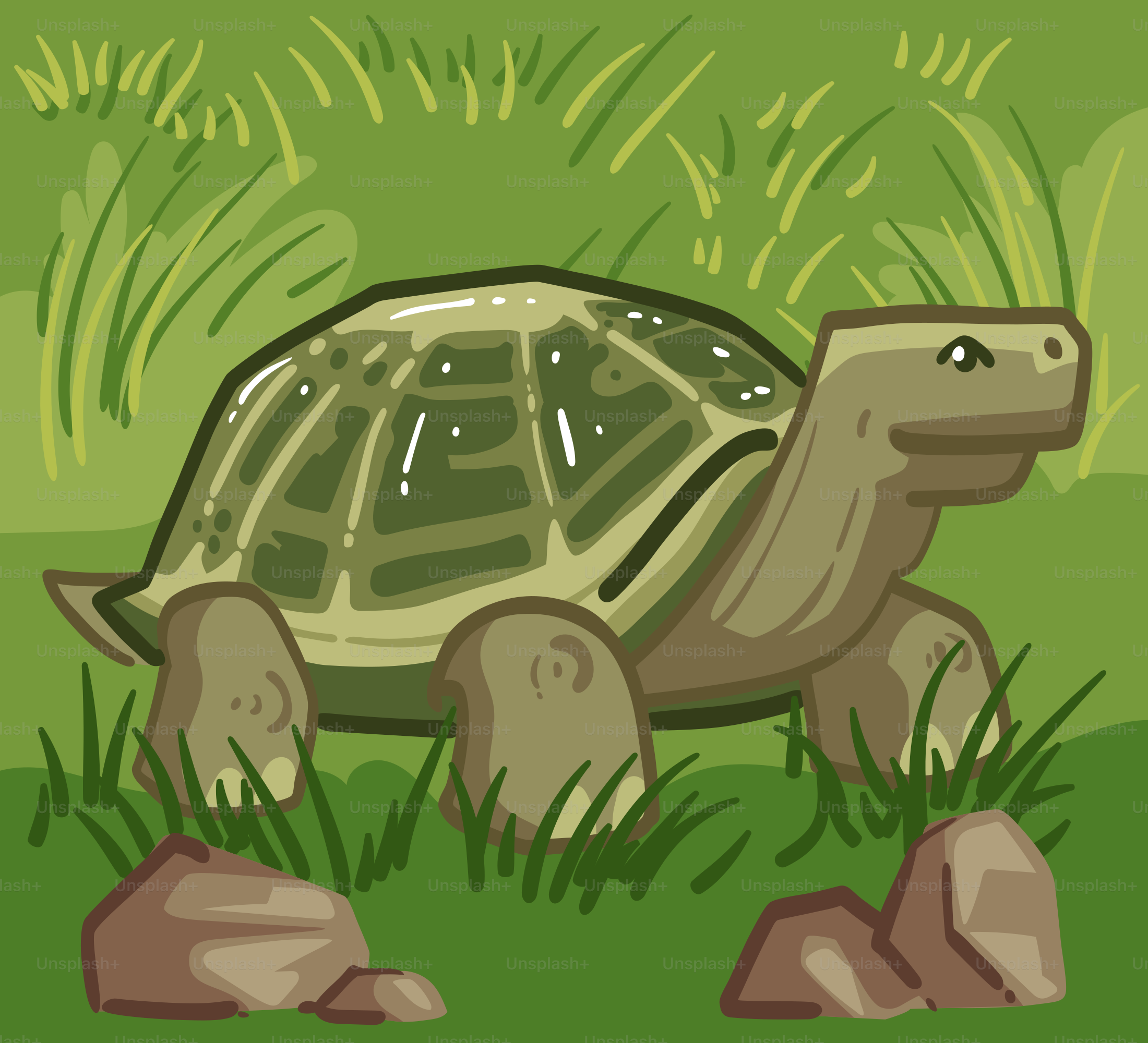 A drawing of a turtle in the grass