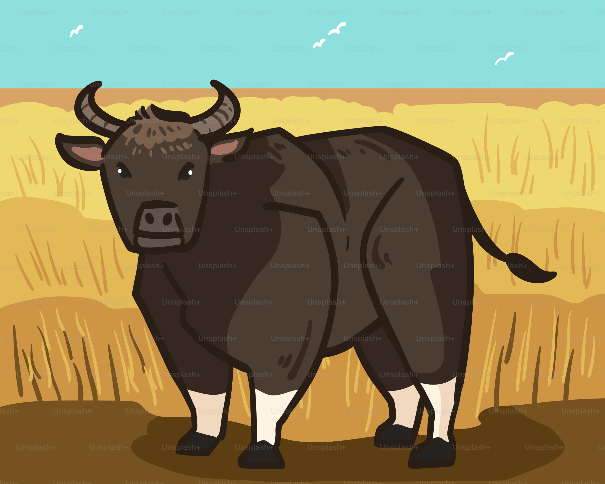 A bull standing in a field of wheat