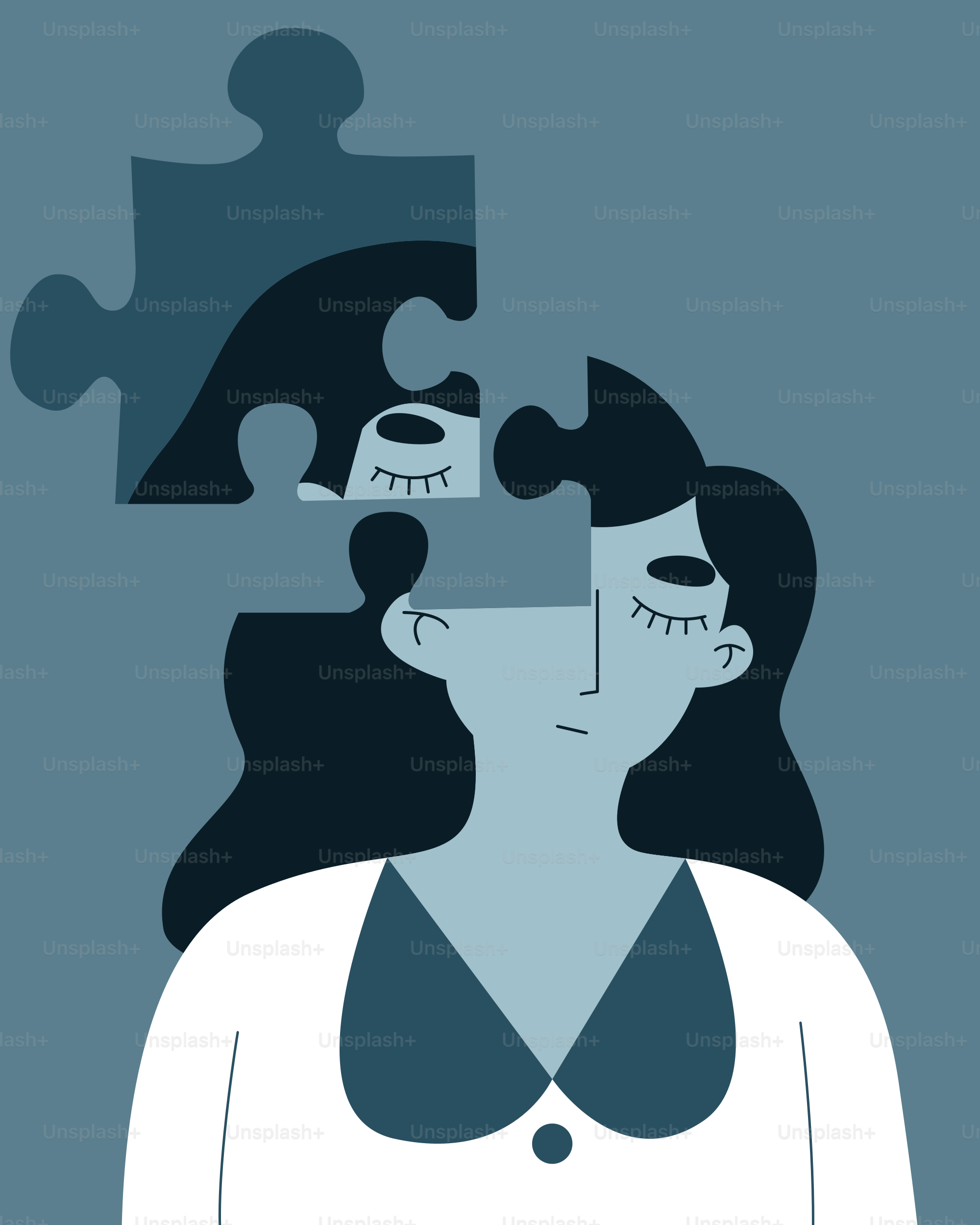 Eine Frau schaut auf ein Teil eines Puzzles