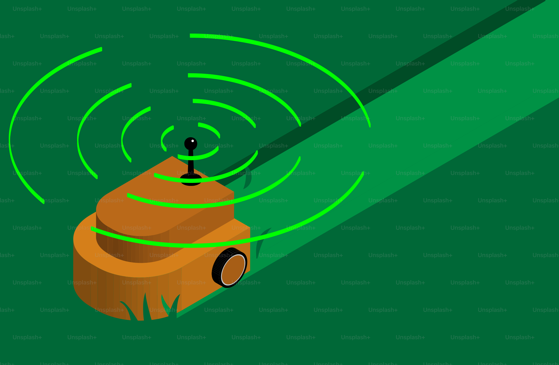 An orange object with a green light coming out of it