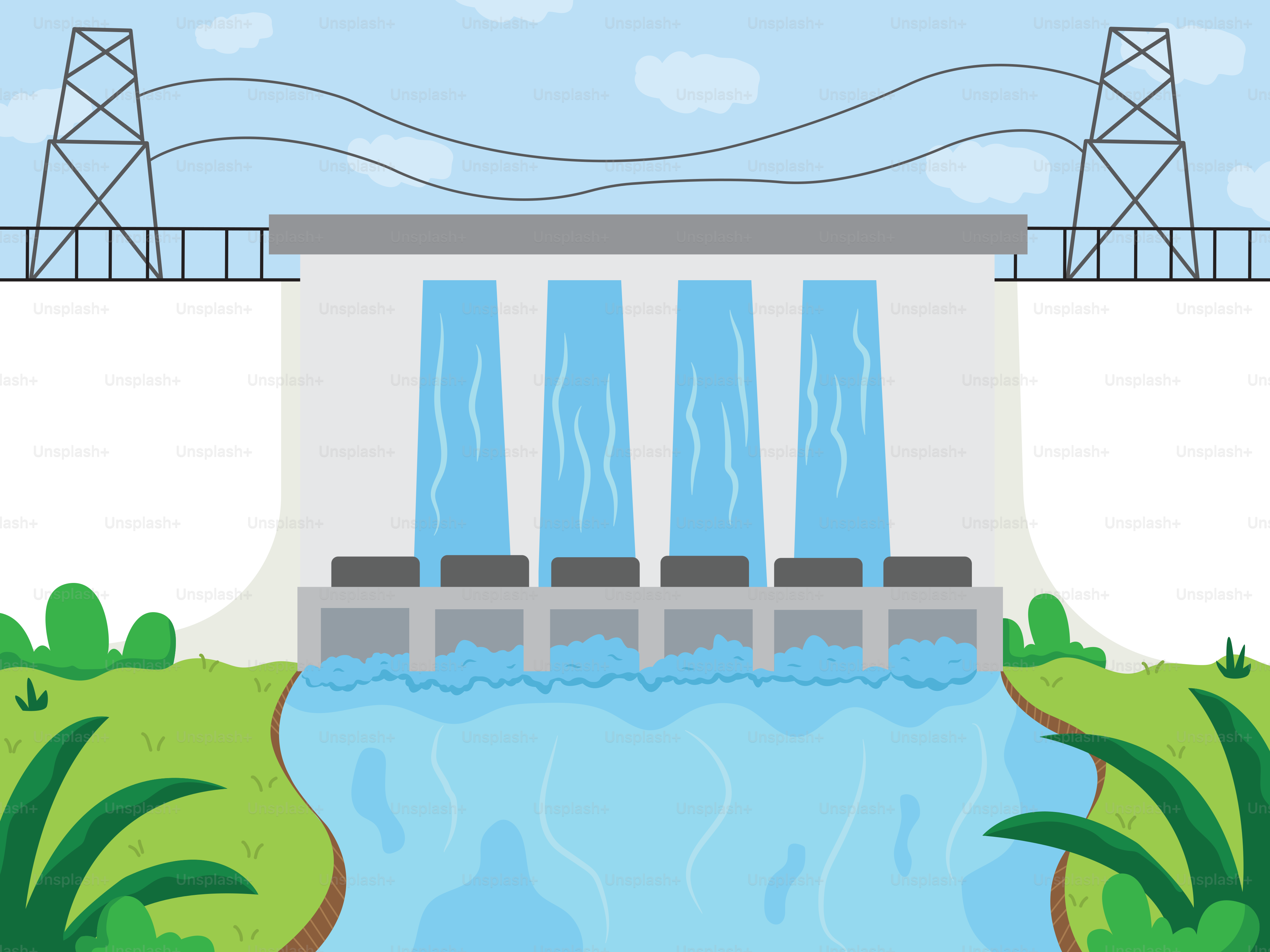 A water source with power lines in the background