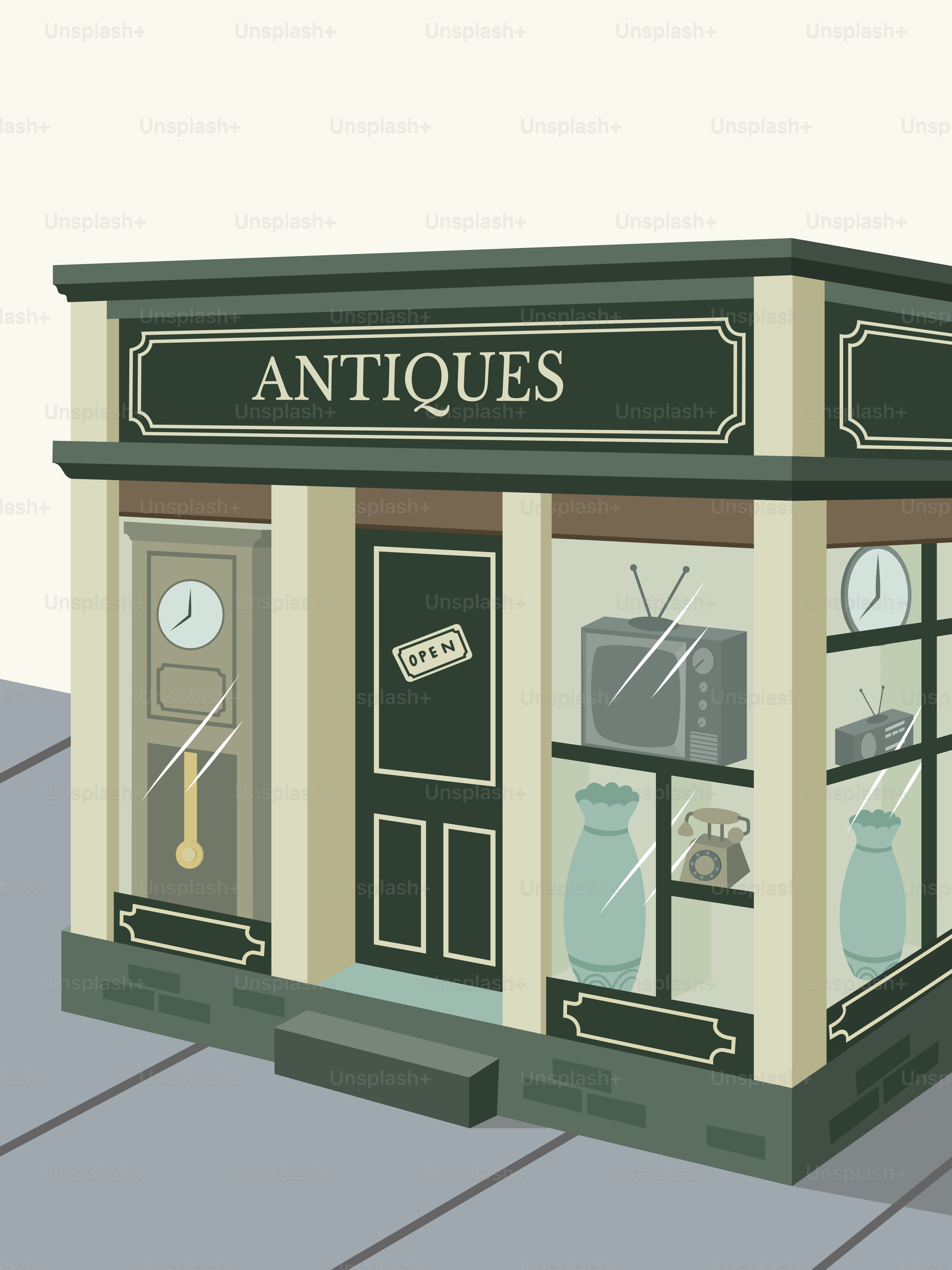 Eine kleine Ladenfront mit einer Uhr auf der Vorderseite