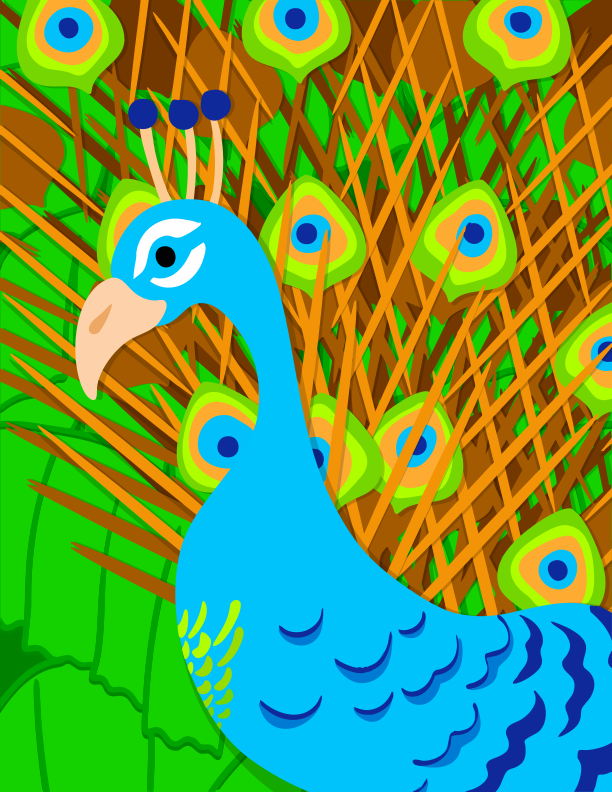A blue bird with green feathers on a green background