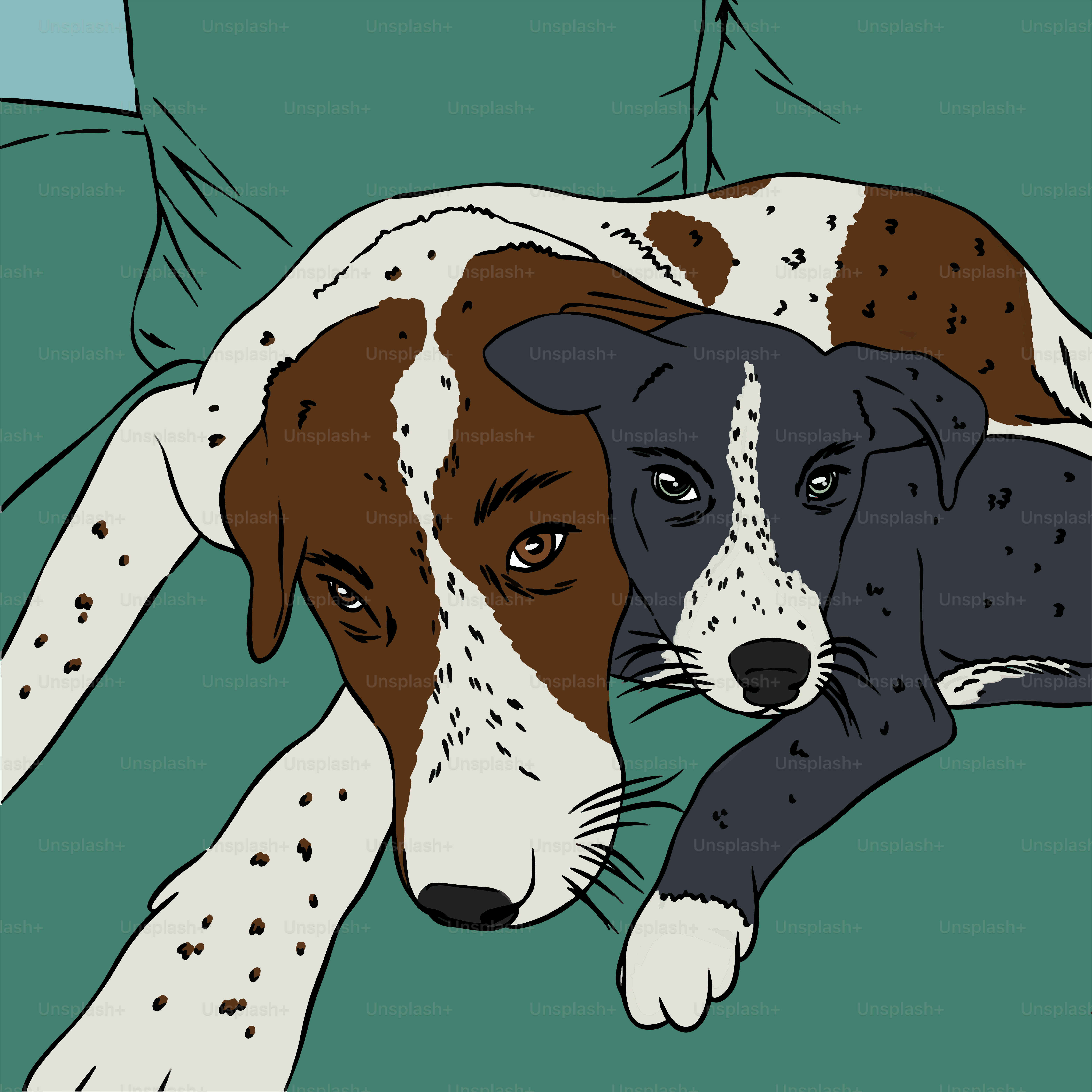 Un chien et un chat allongés sur un lit