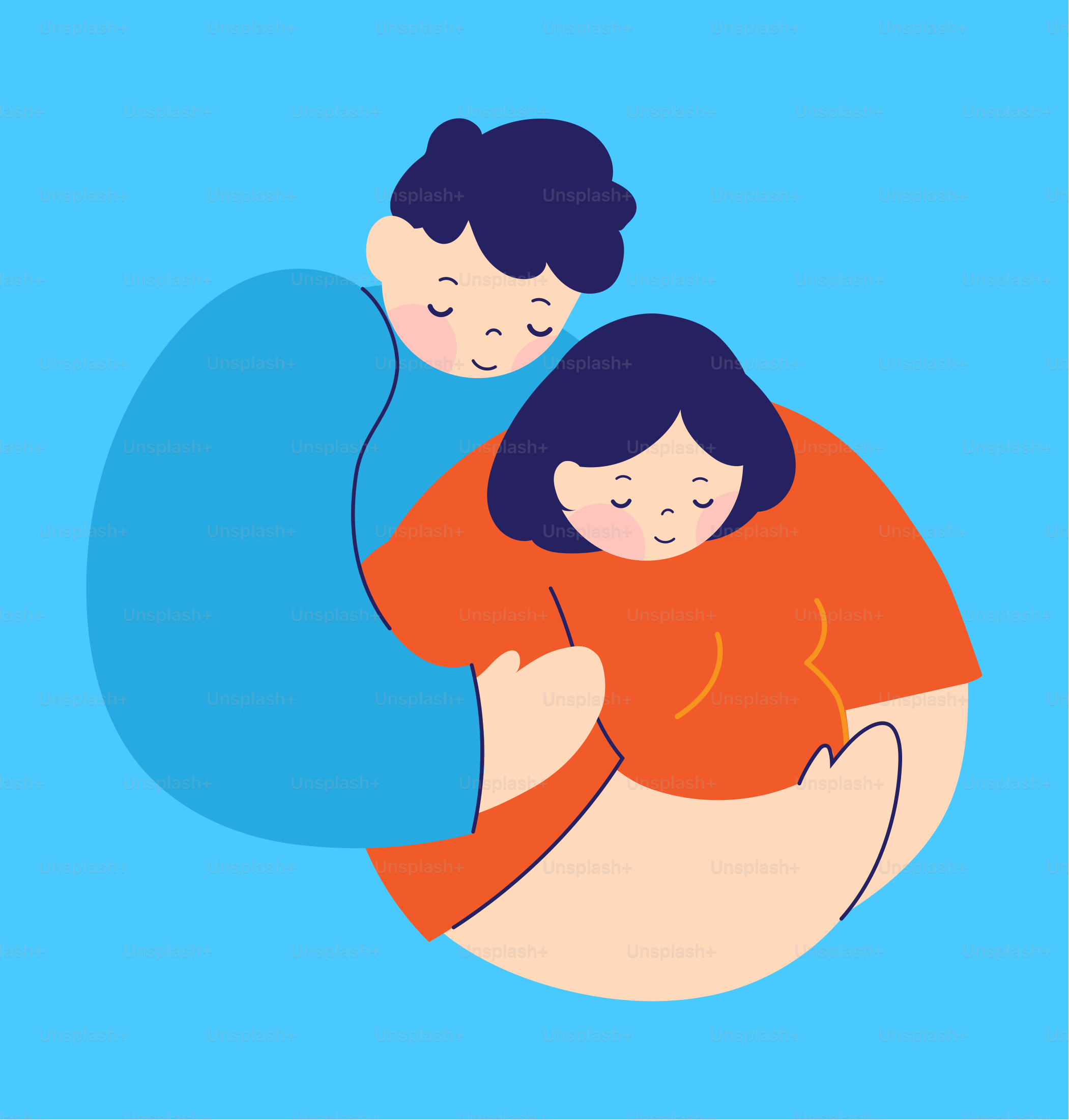 A man and a woman hugging on a blue background