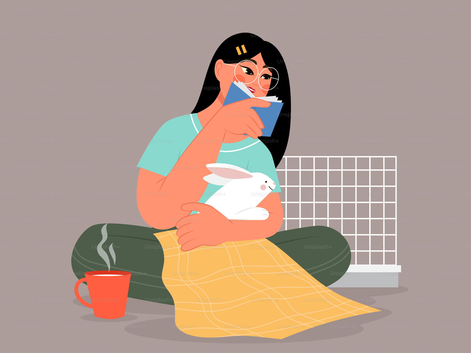 A woman sitting on the ground with a cup of coffee