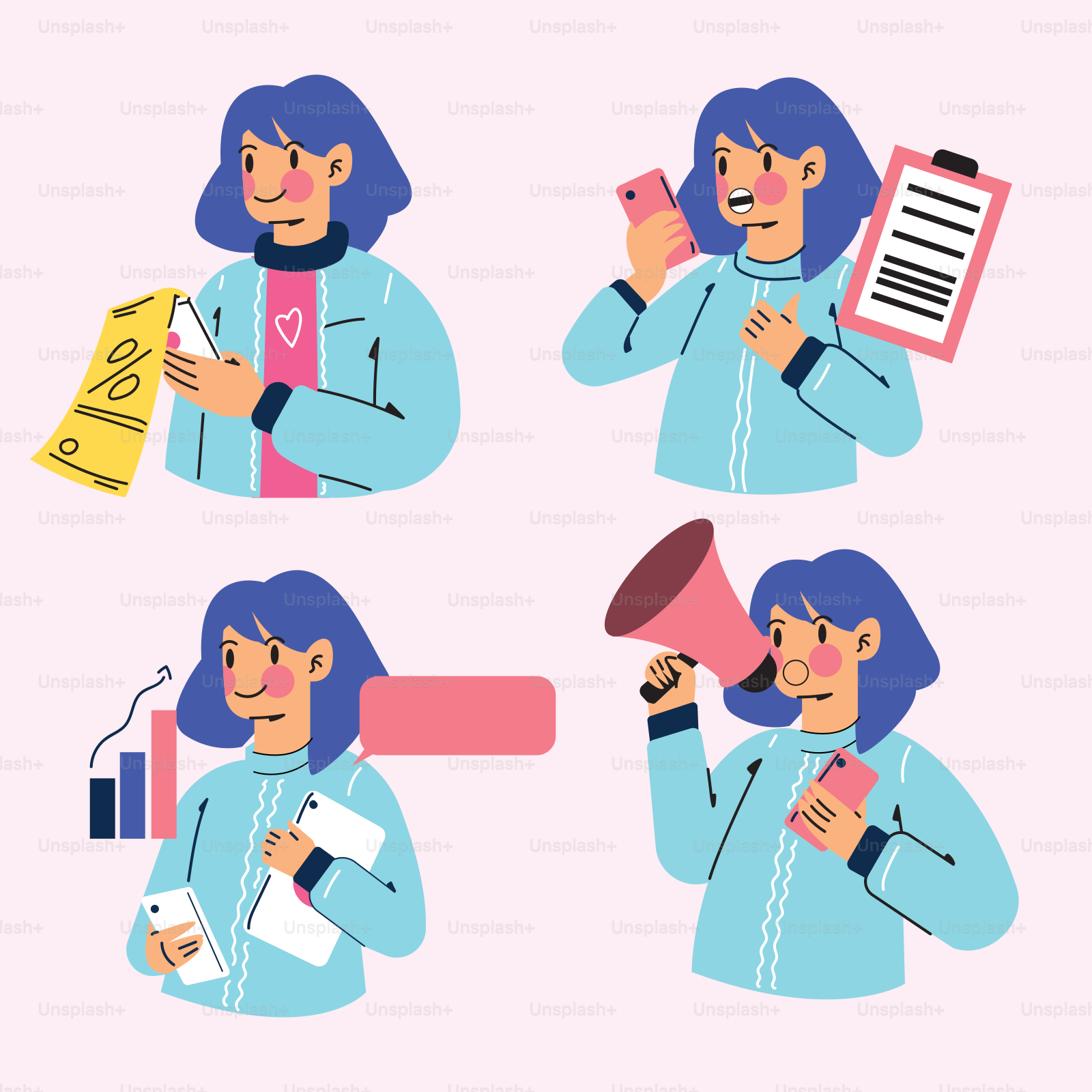 Eine Frau mit einem Megafon und einem Klemmbrett