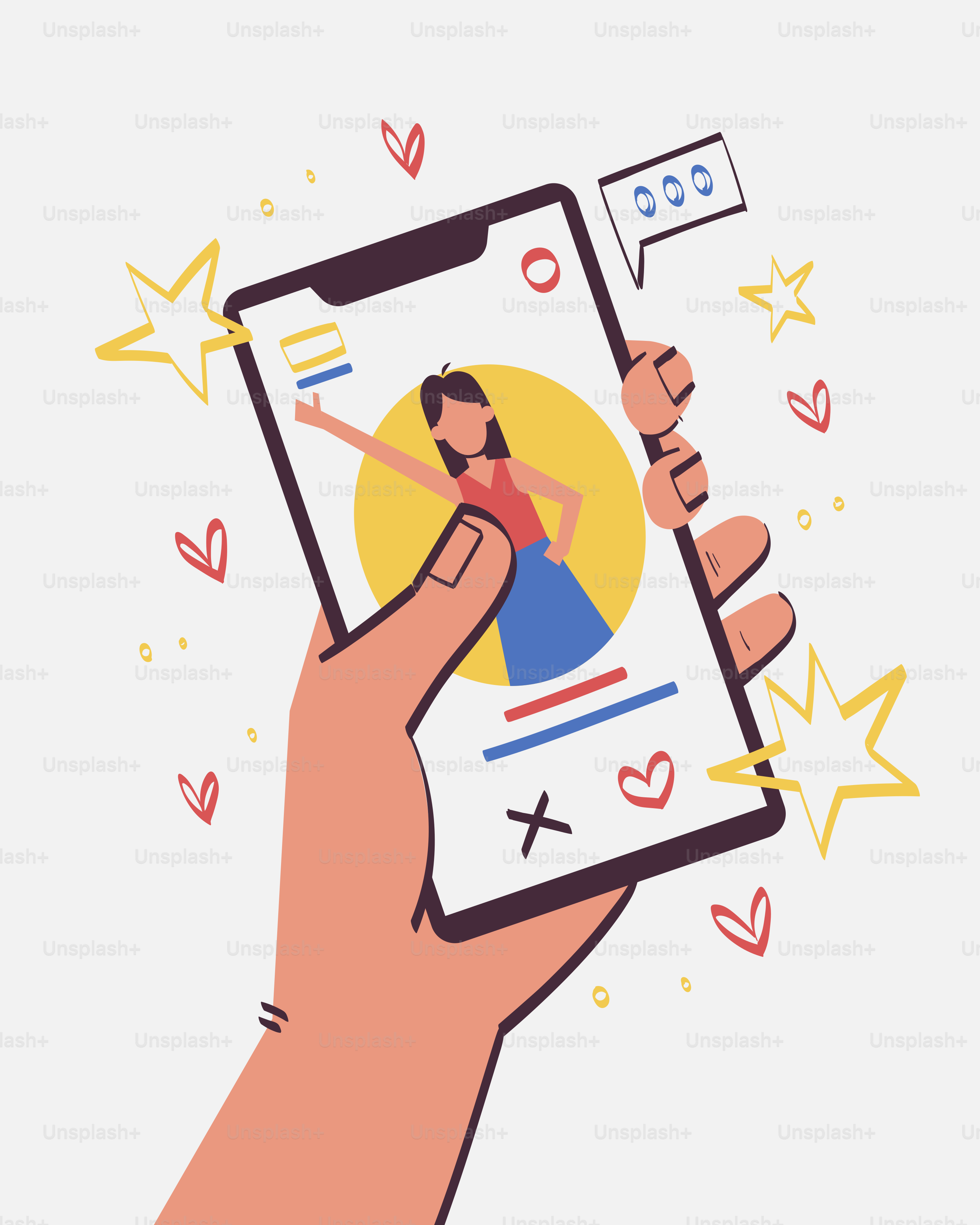Sebuah tangan memegang telepon dengan gambar seorang wanita di layar