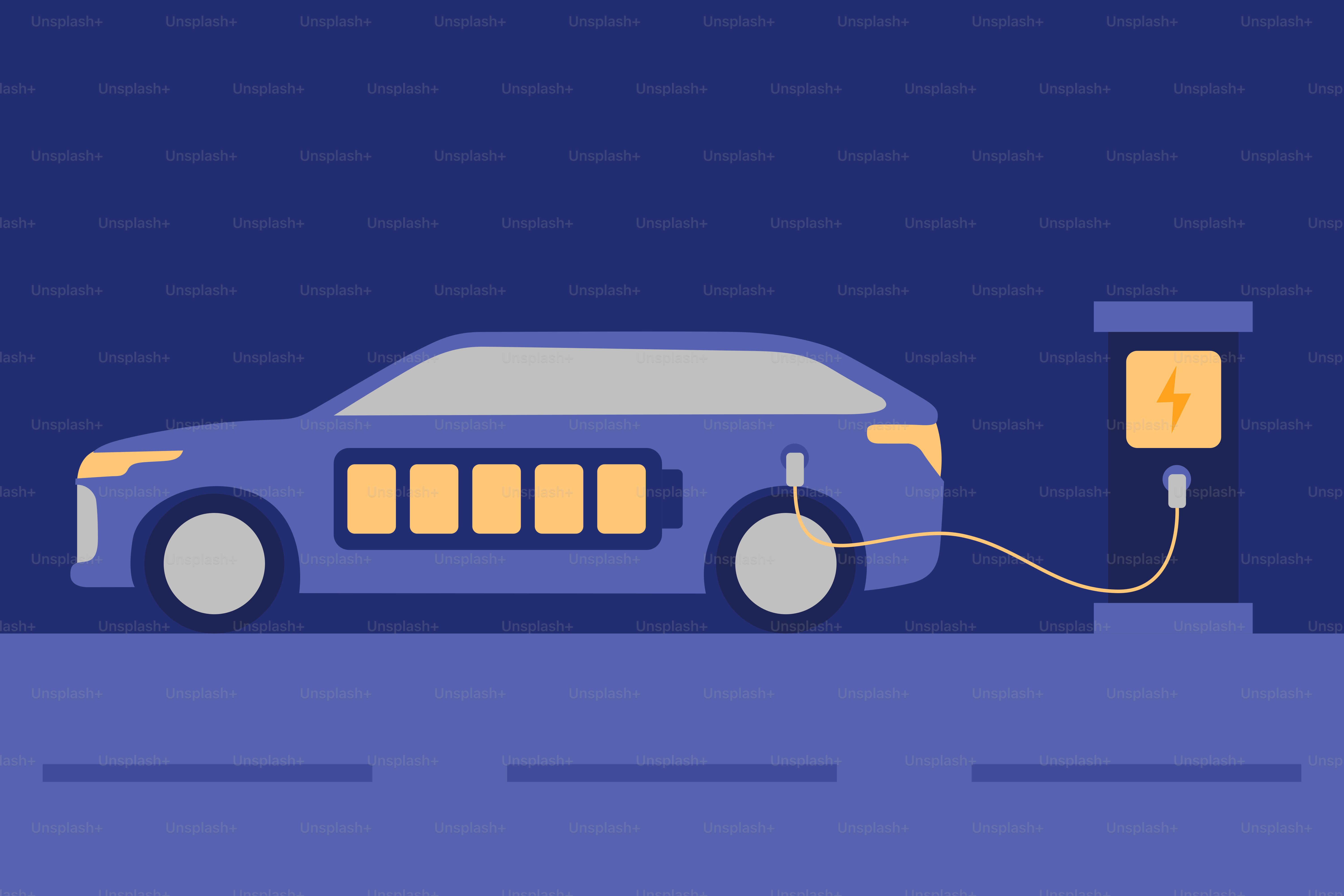 Une voiture branchée sur une station de recharge