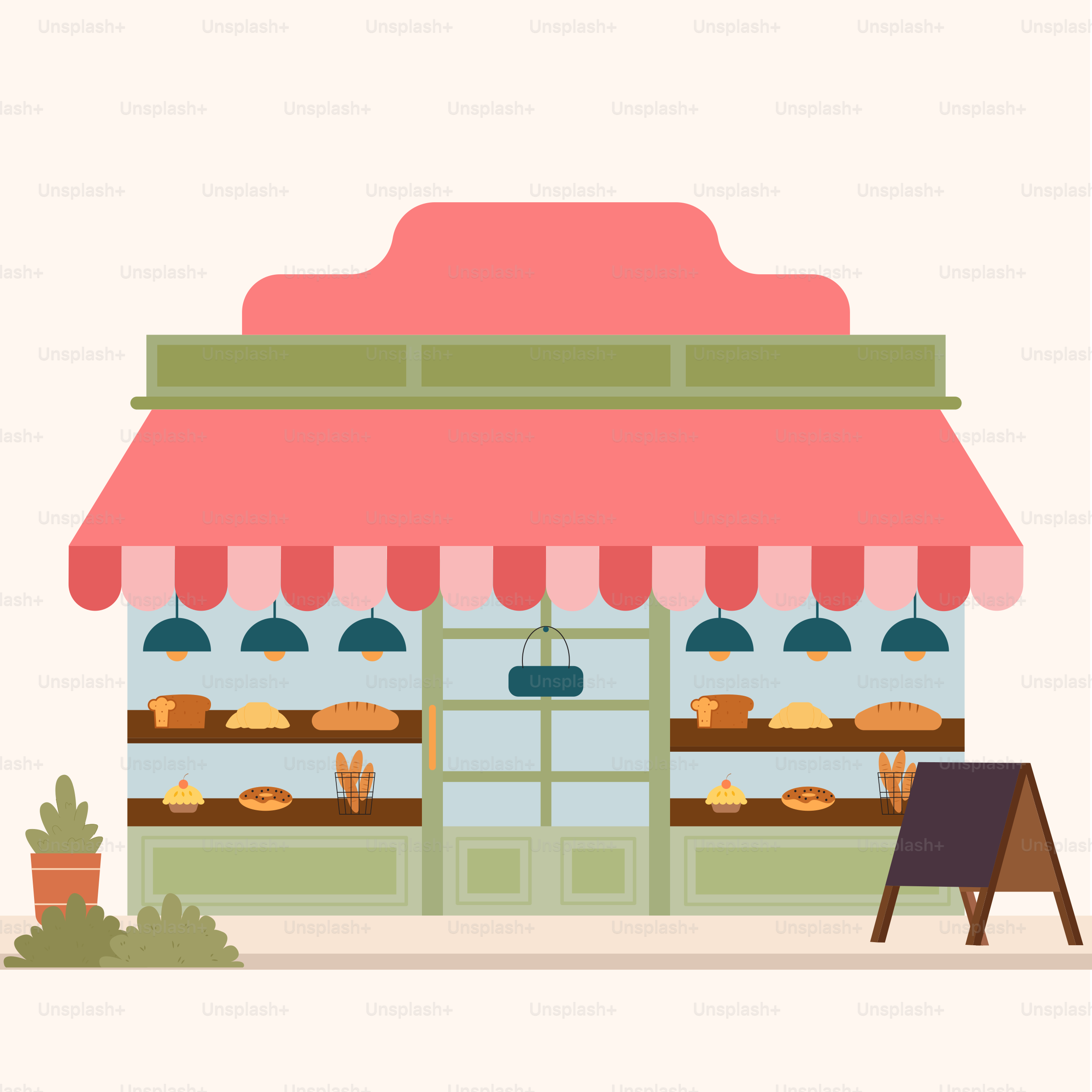 Une illustration d’une devanture avec un panneau devant