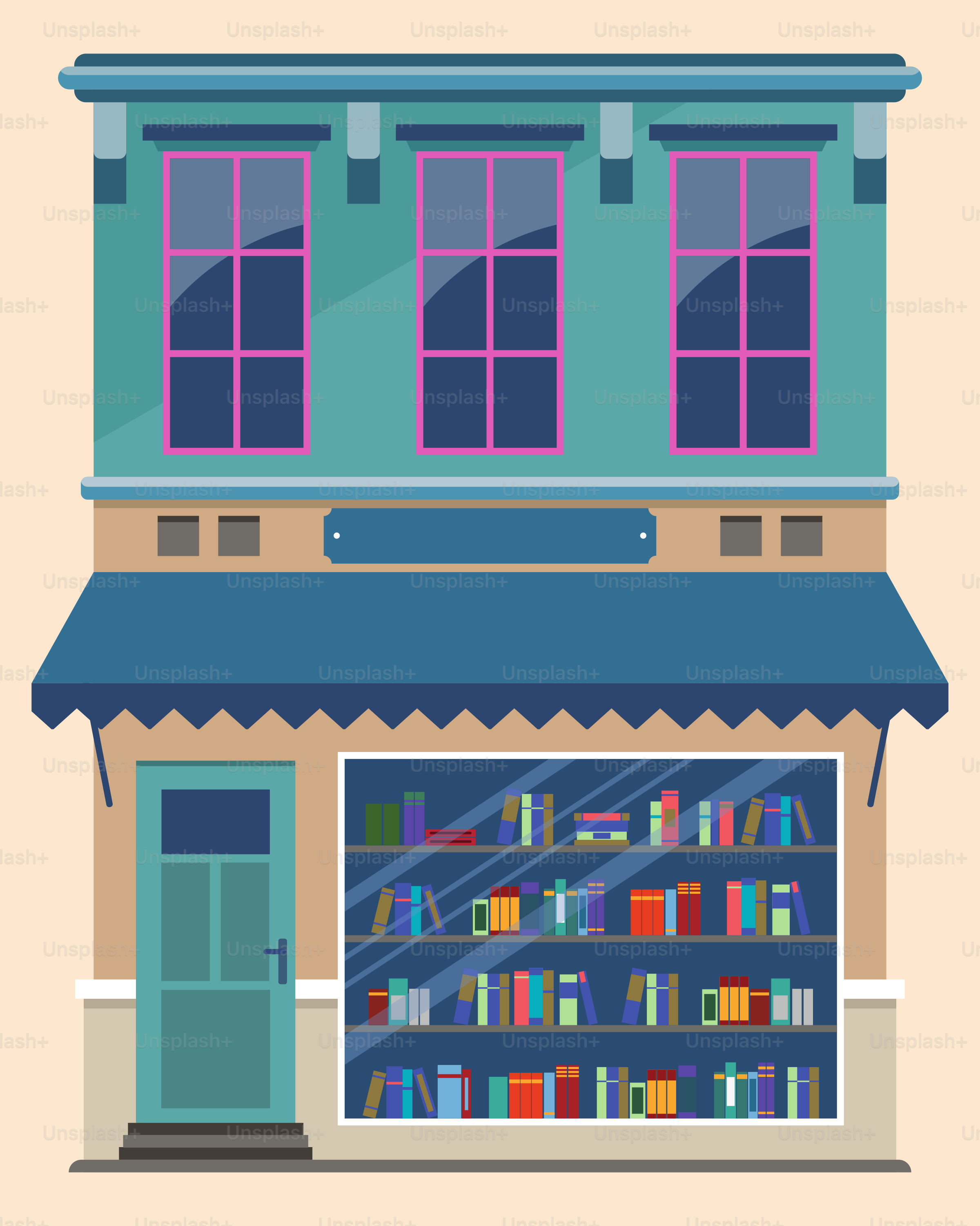 A building with a book shelf in front of it