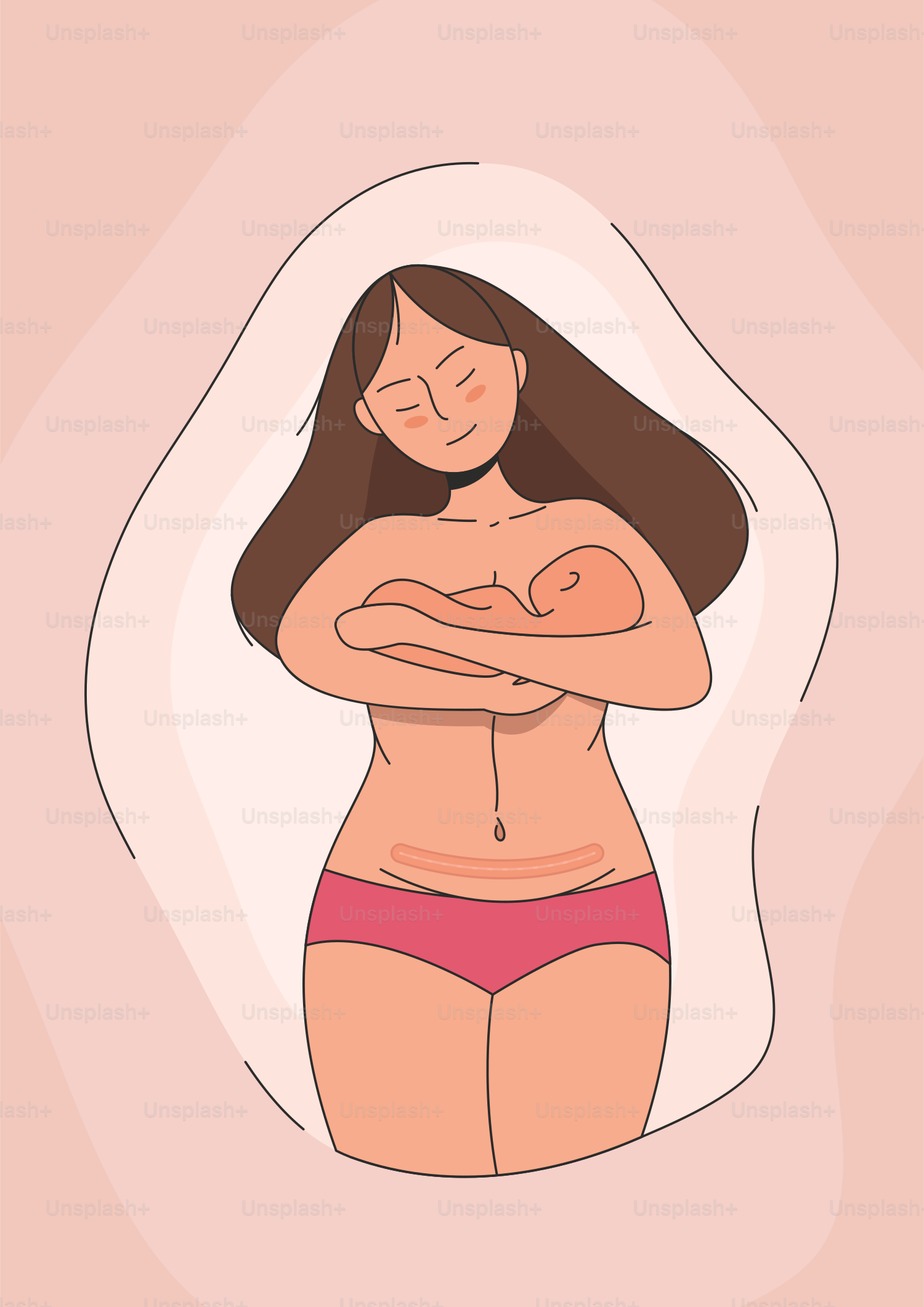 Una mujer con bragas rosas y los brazos cruzados