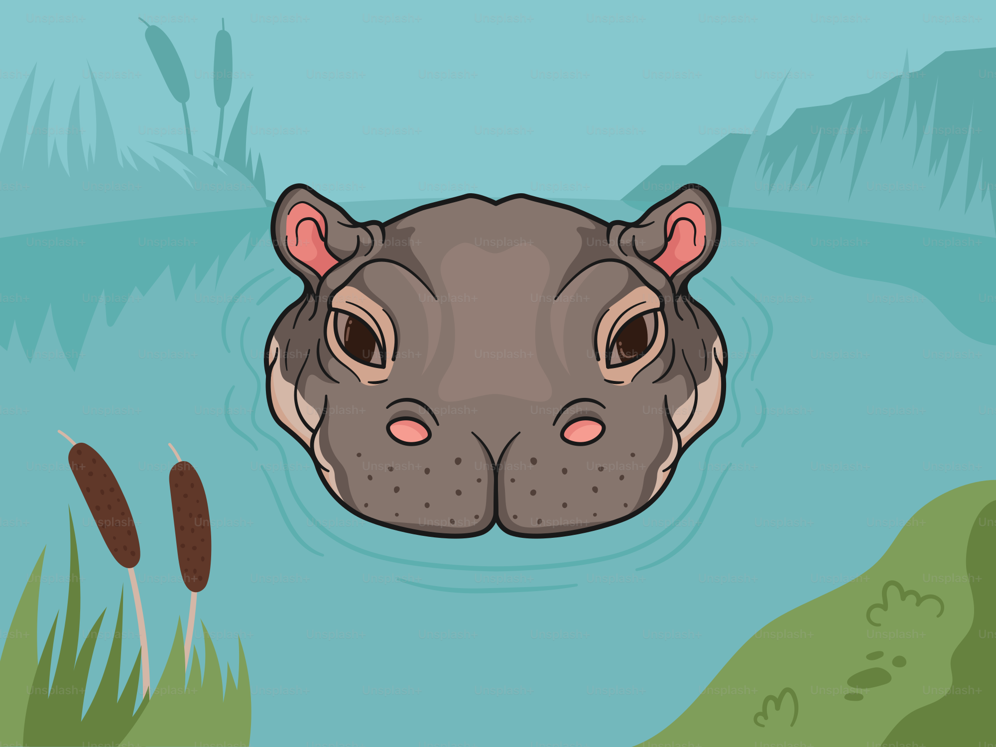 Un ippopotamo che nuota in uno stagno d'acqua