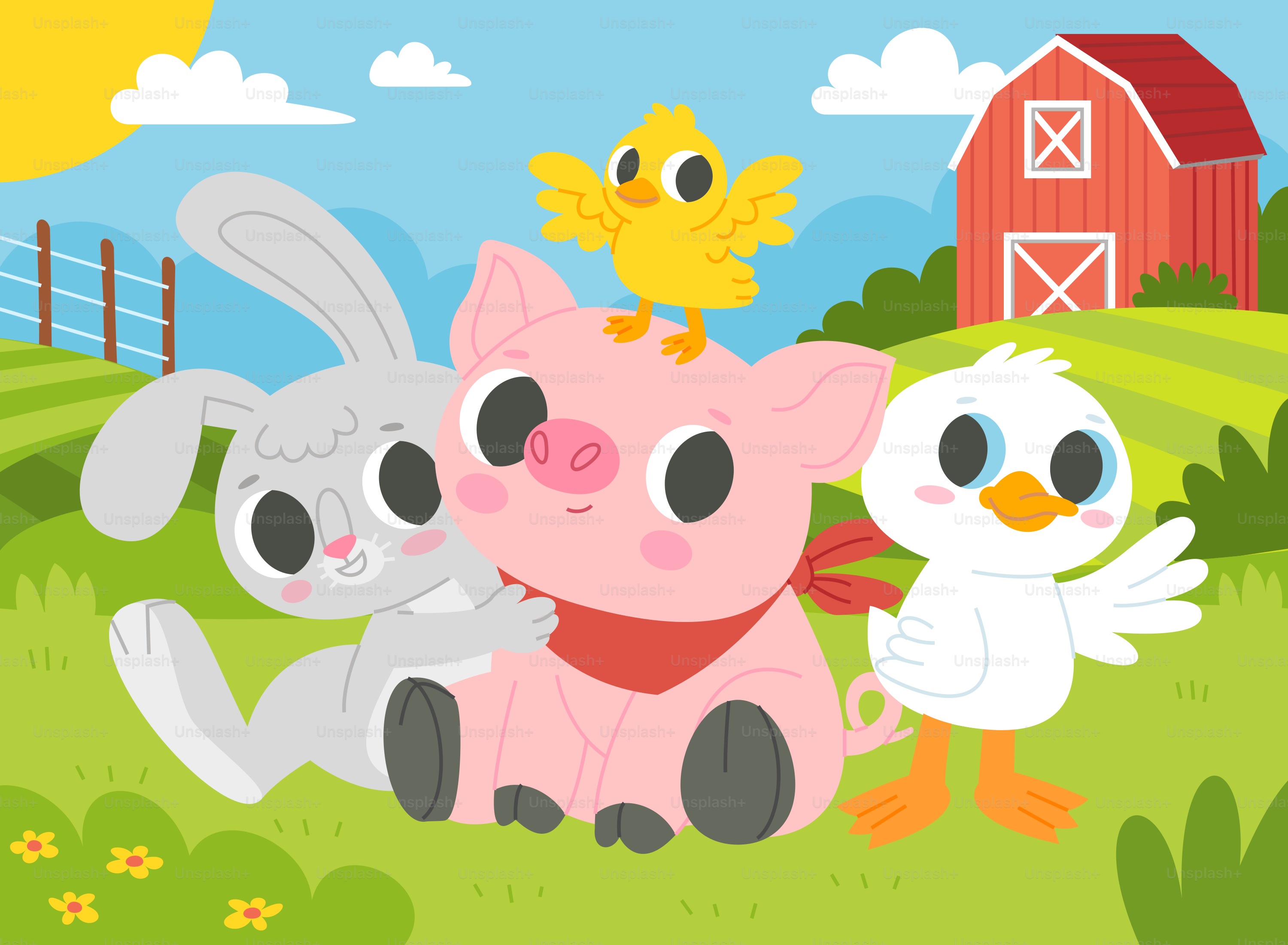 Eine Gruppe von Tieren, die im Gras stehen