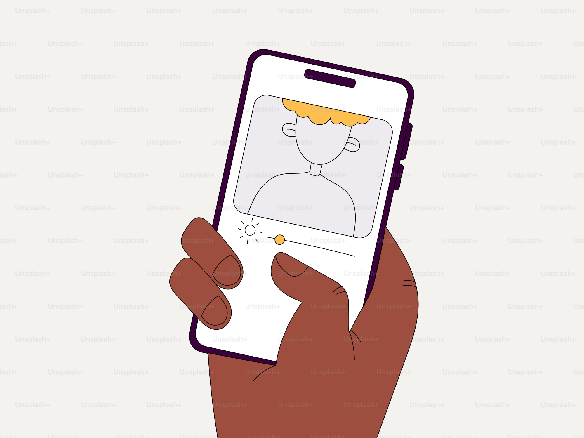 Une main tenant un téléphone portable avec un dessin d’une personne à l’écran
