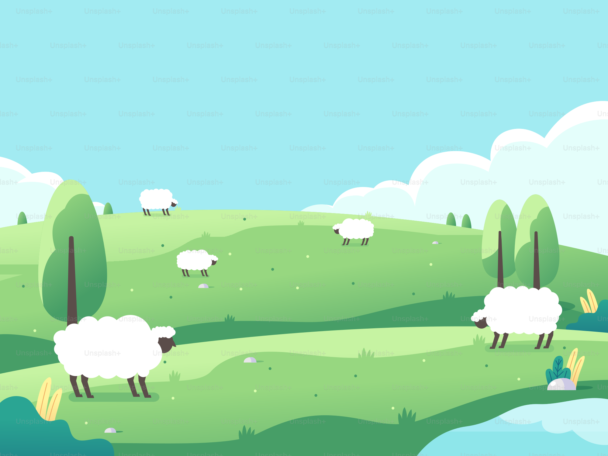 A herd of sheep grazing on a lush green hillside