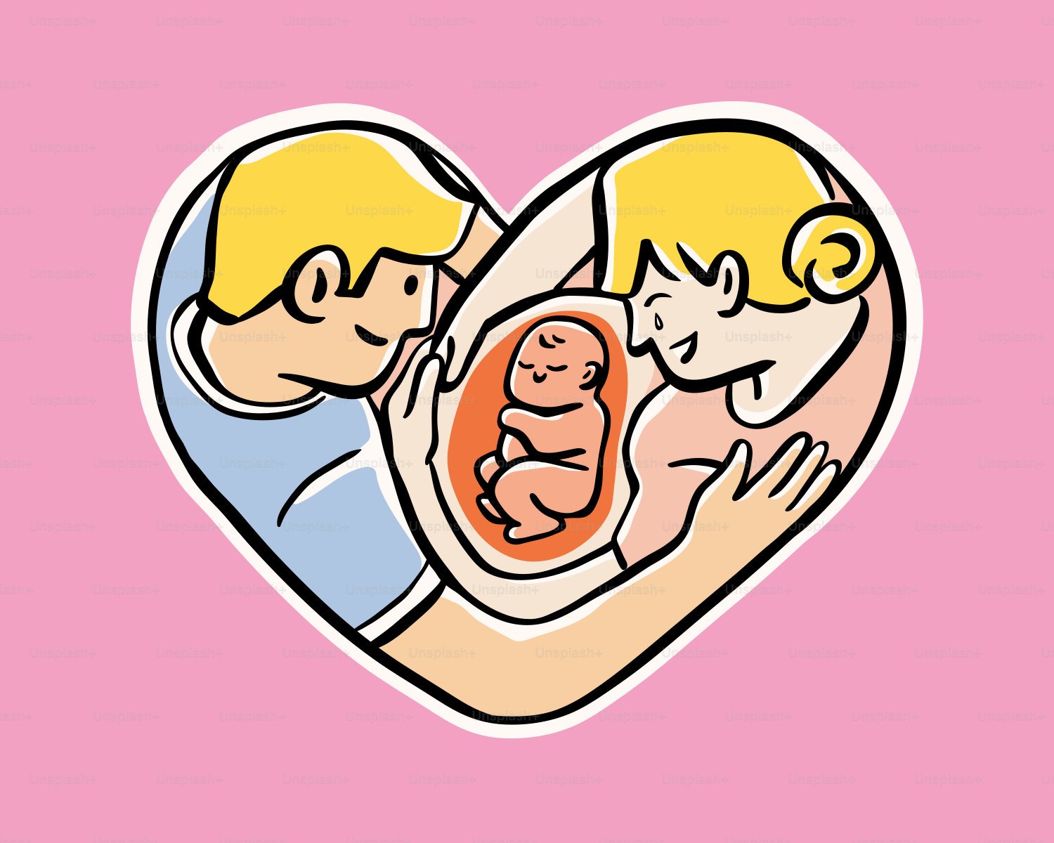 A drawing of a man holding a baby in his arms