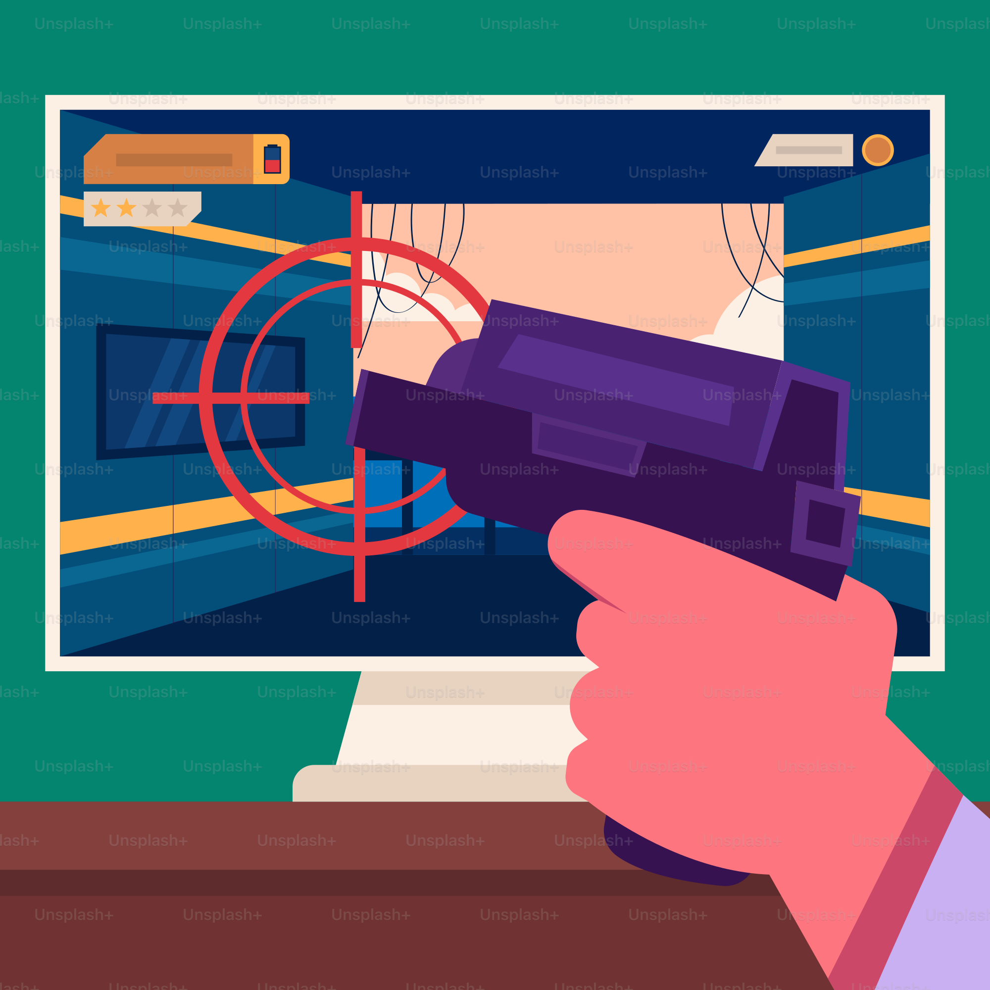 Una persona sosteniendo un arma frente a la pantalla de una computadora