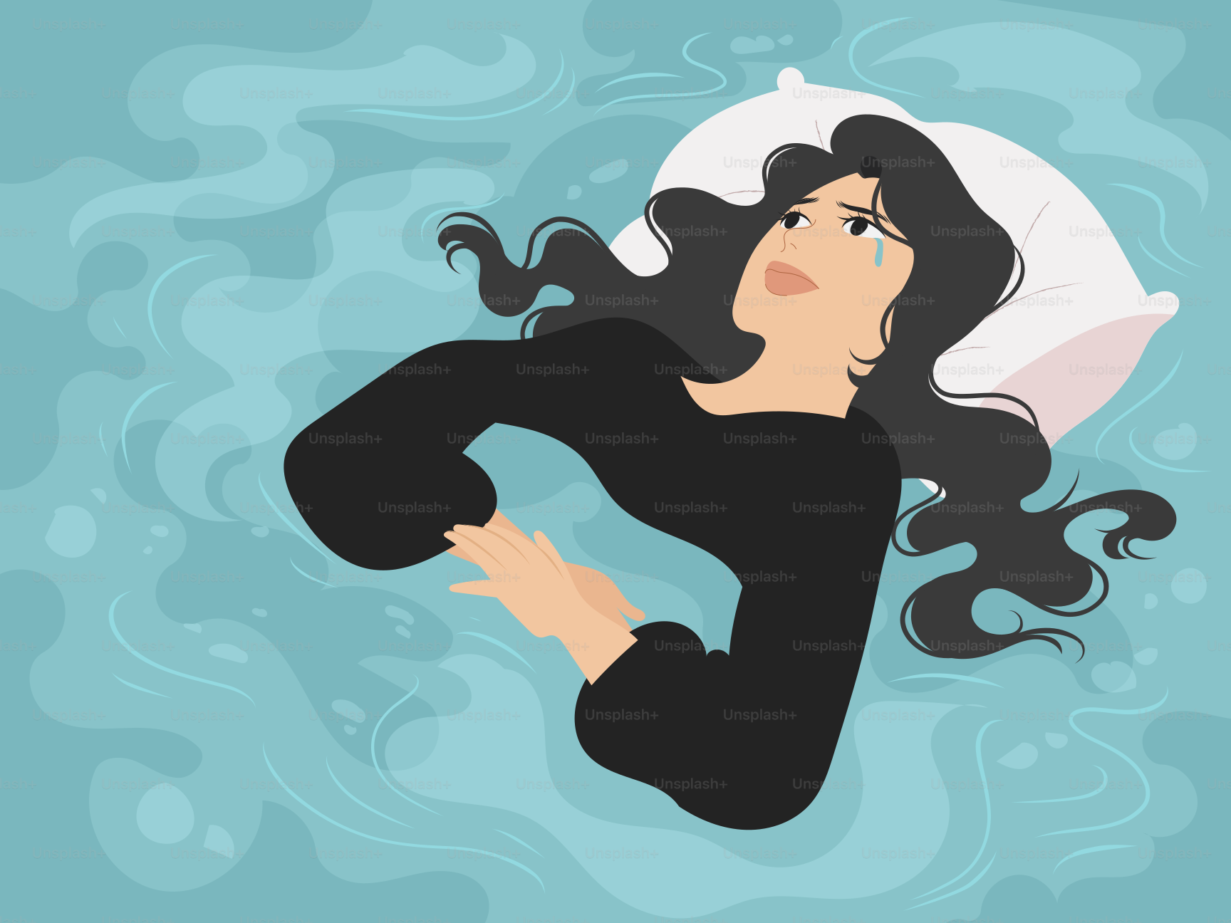 A woman floating in the water with an umbrella