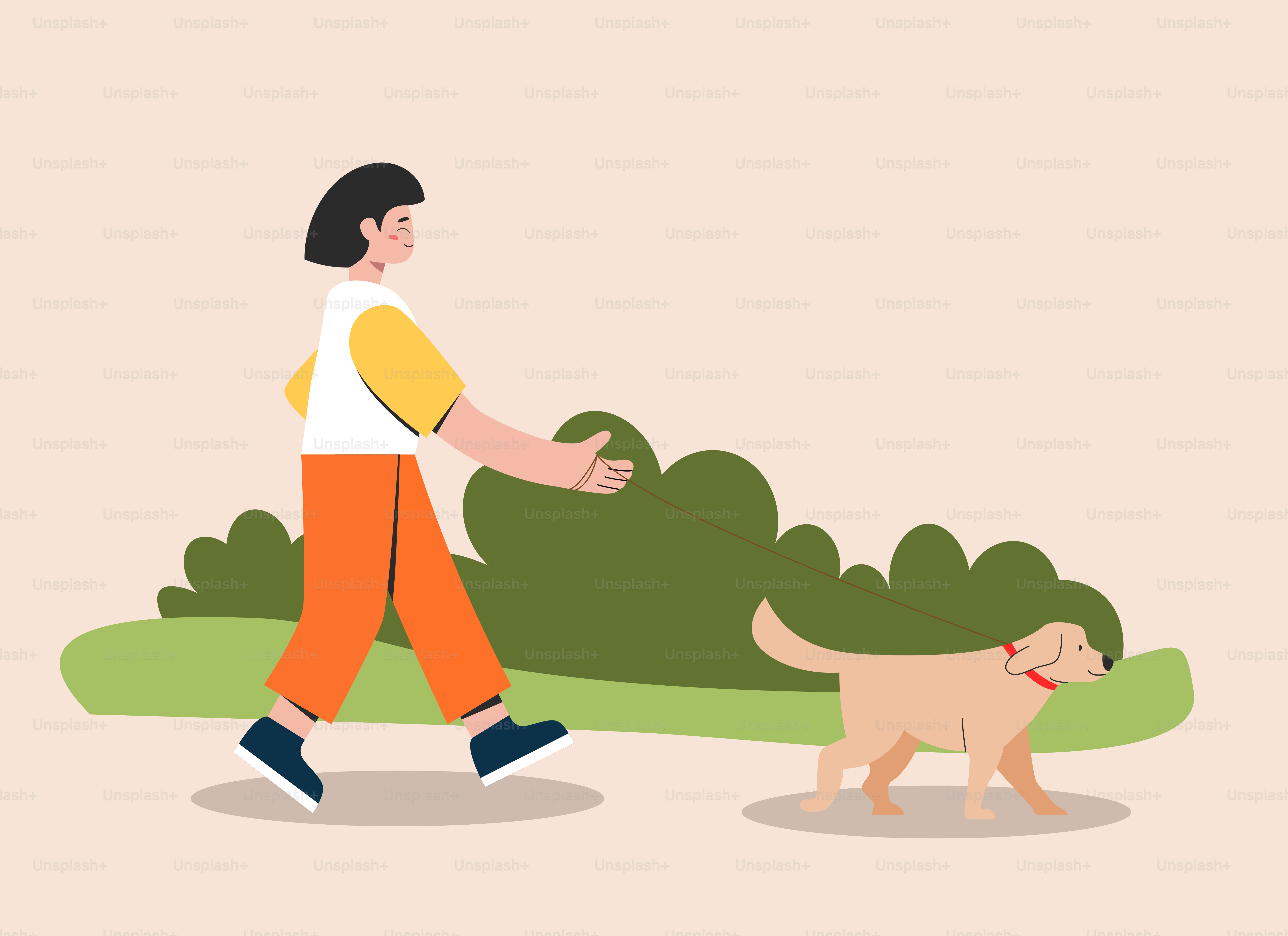 A man walking a dog on a leash