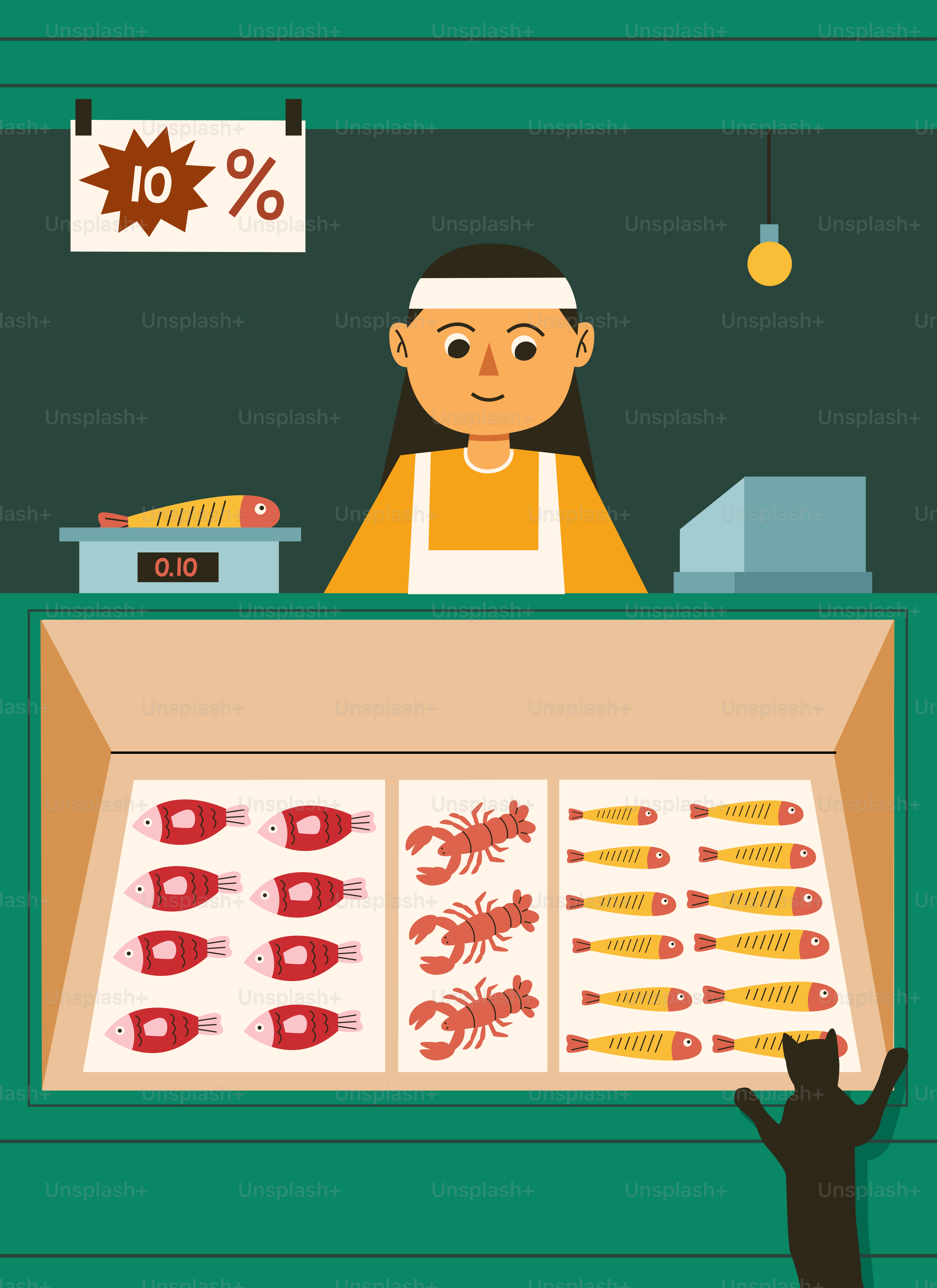 A man standing in front of a display of seafood