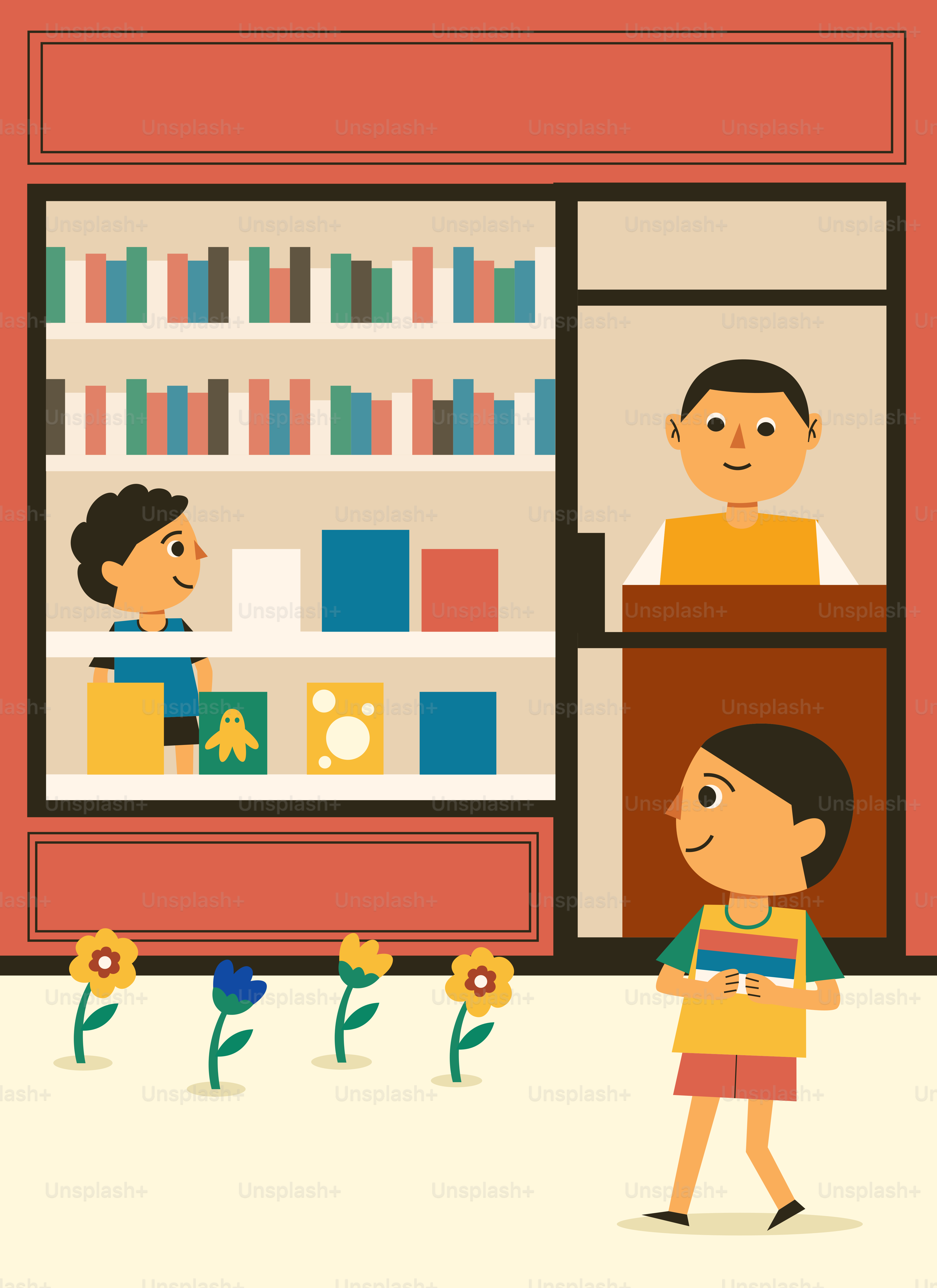 A woman and a man standing in front of a book store