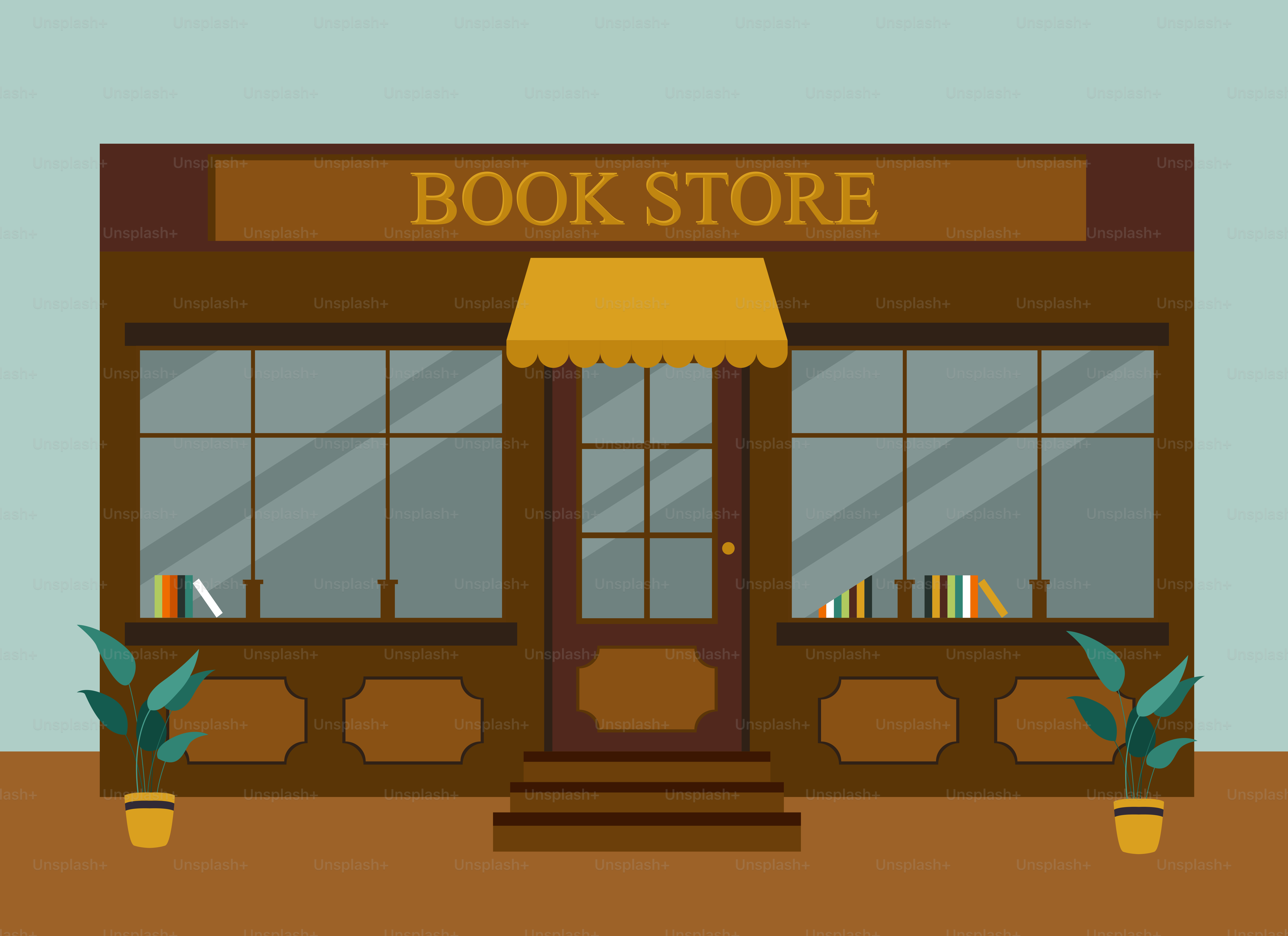 A book store with a yellow awning