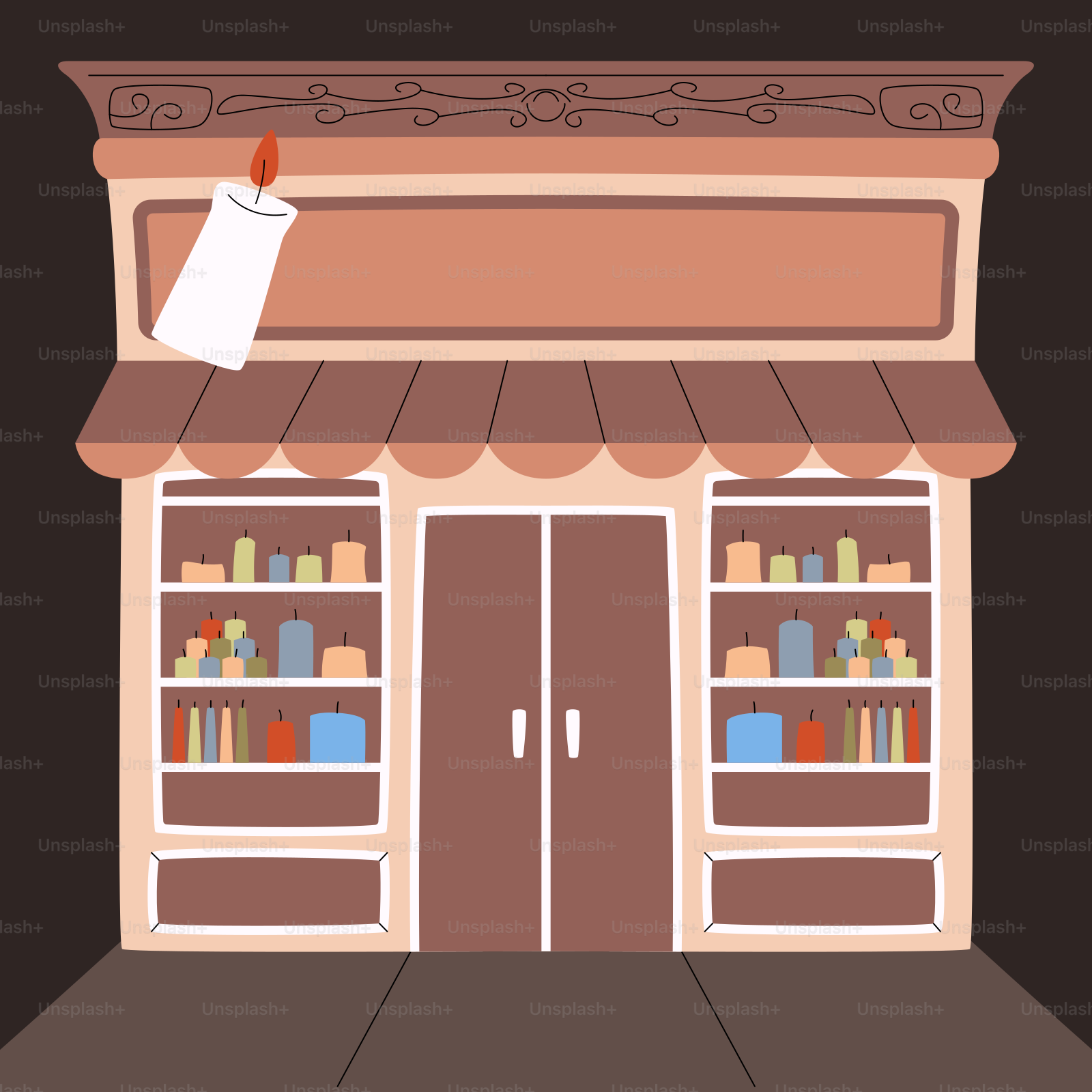 A store front with a roll of toilet paper hanging from the door