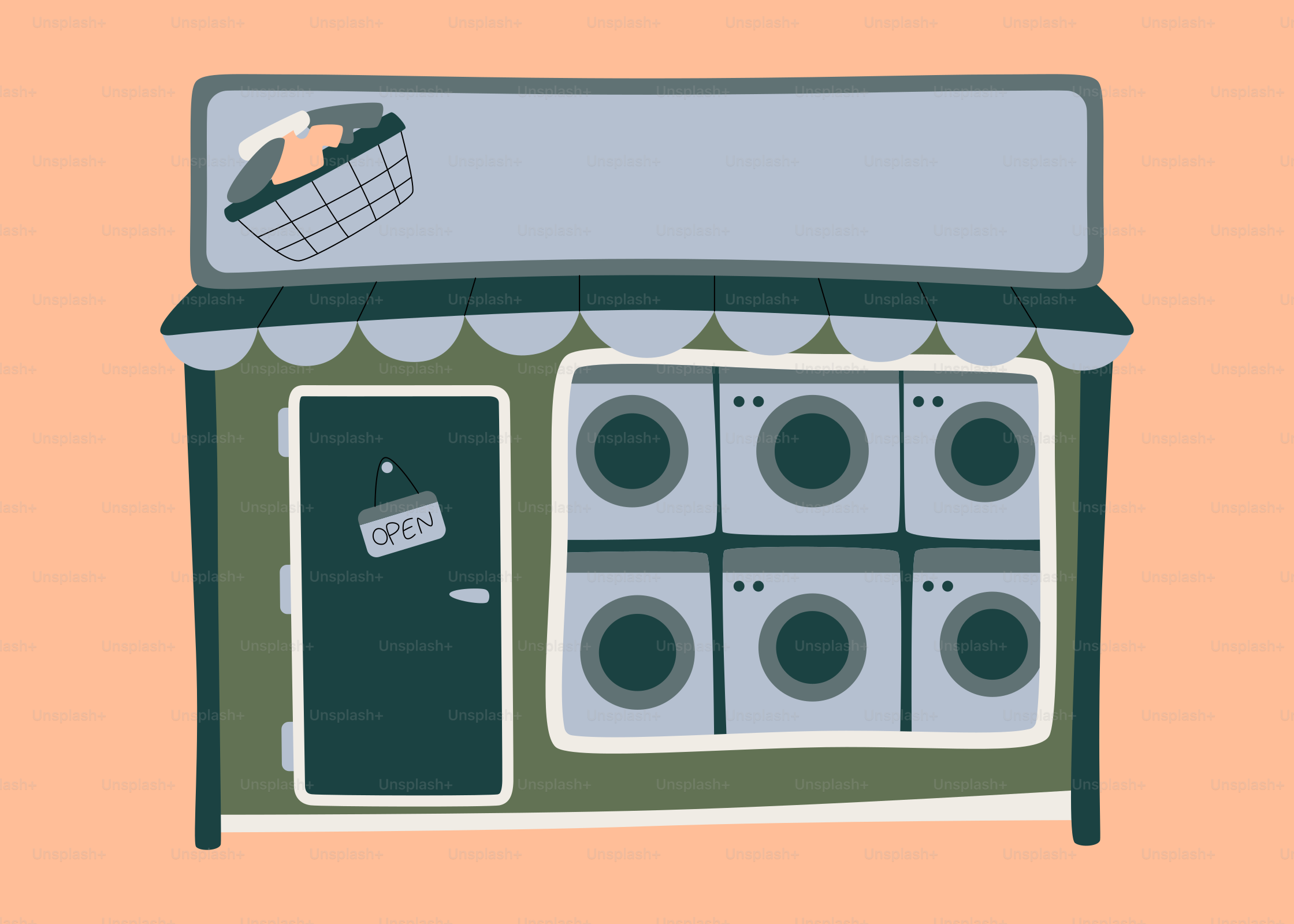 A picture of a store front with a clock on it