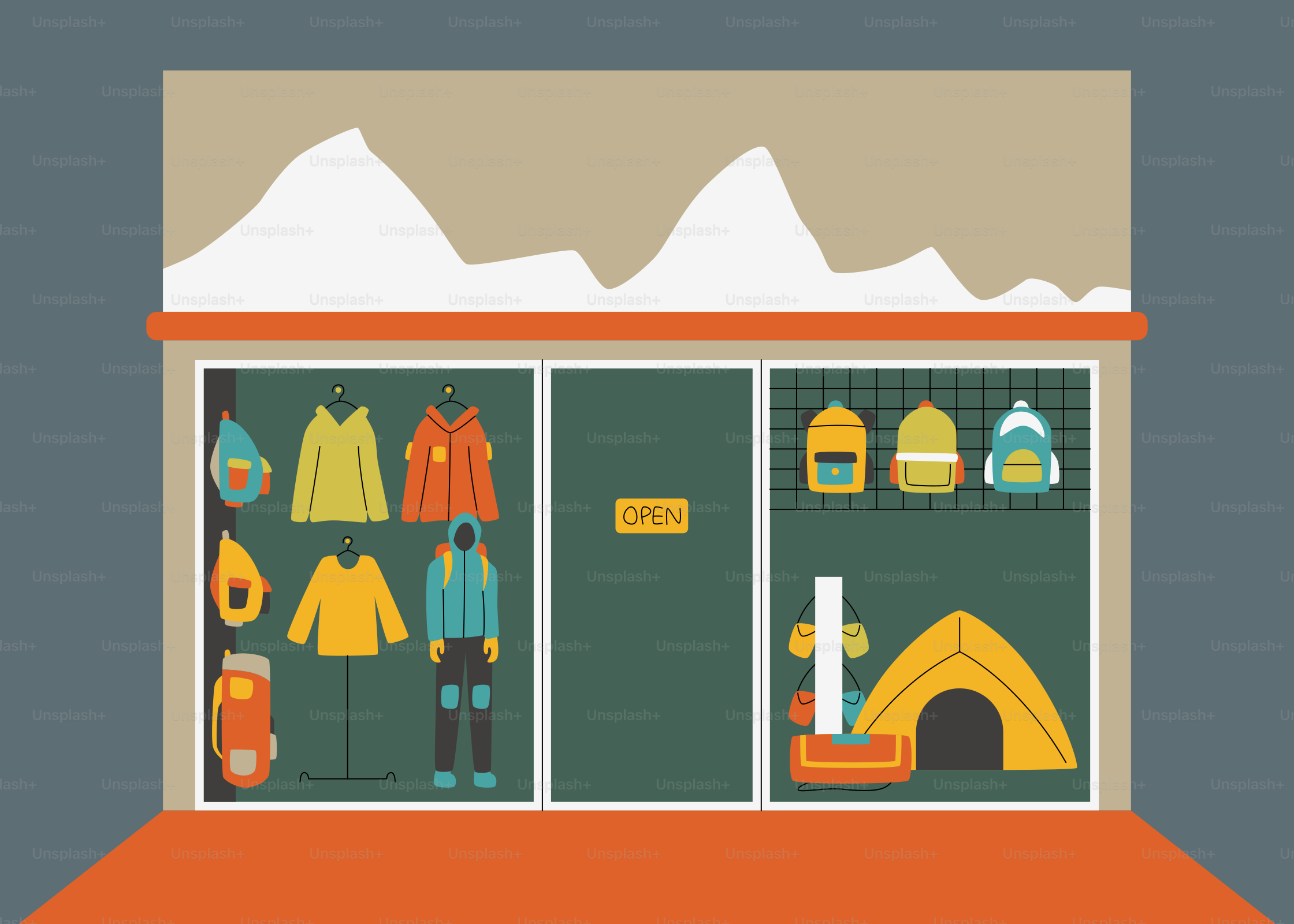 A flat design of a clothing store
