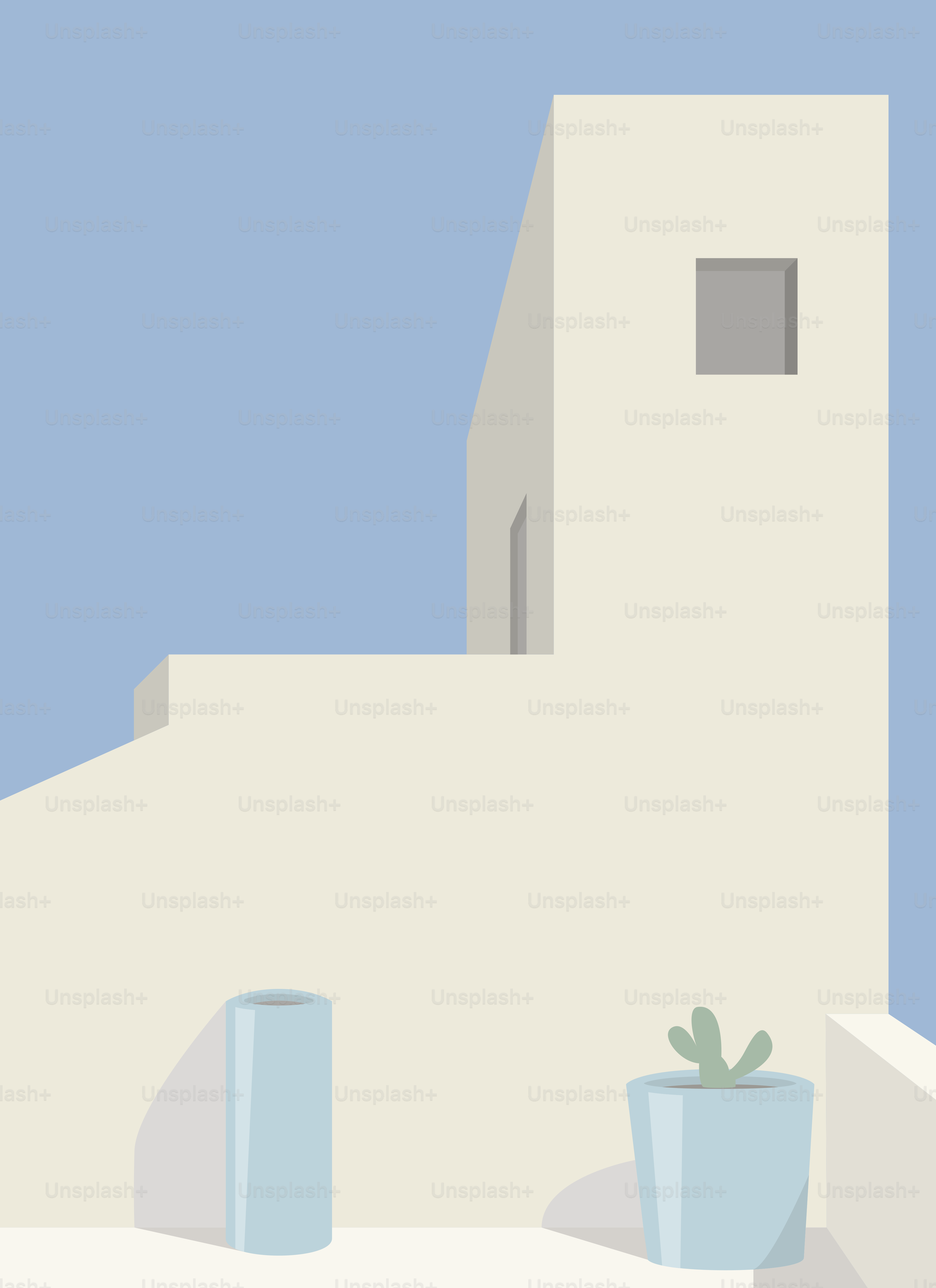 Un bâtiment blanc avec un cactus devant