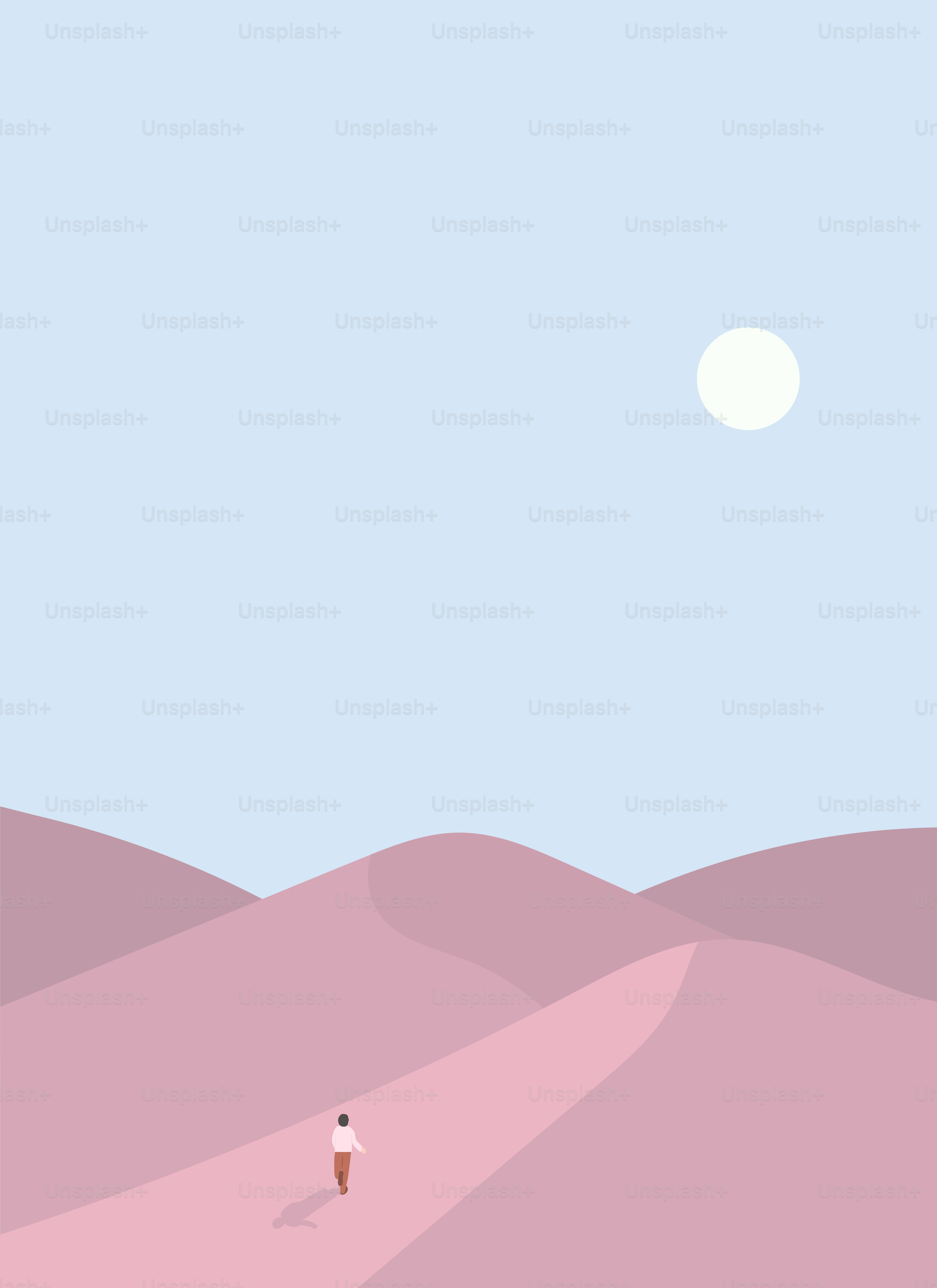 Una persona caminando por un desierto con un fondo de cielo