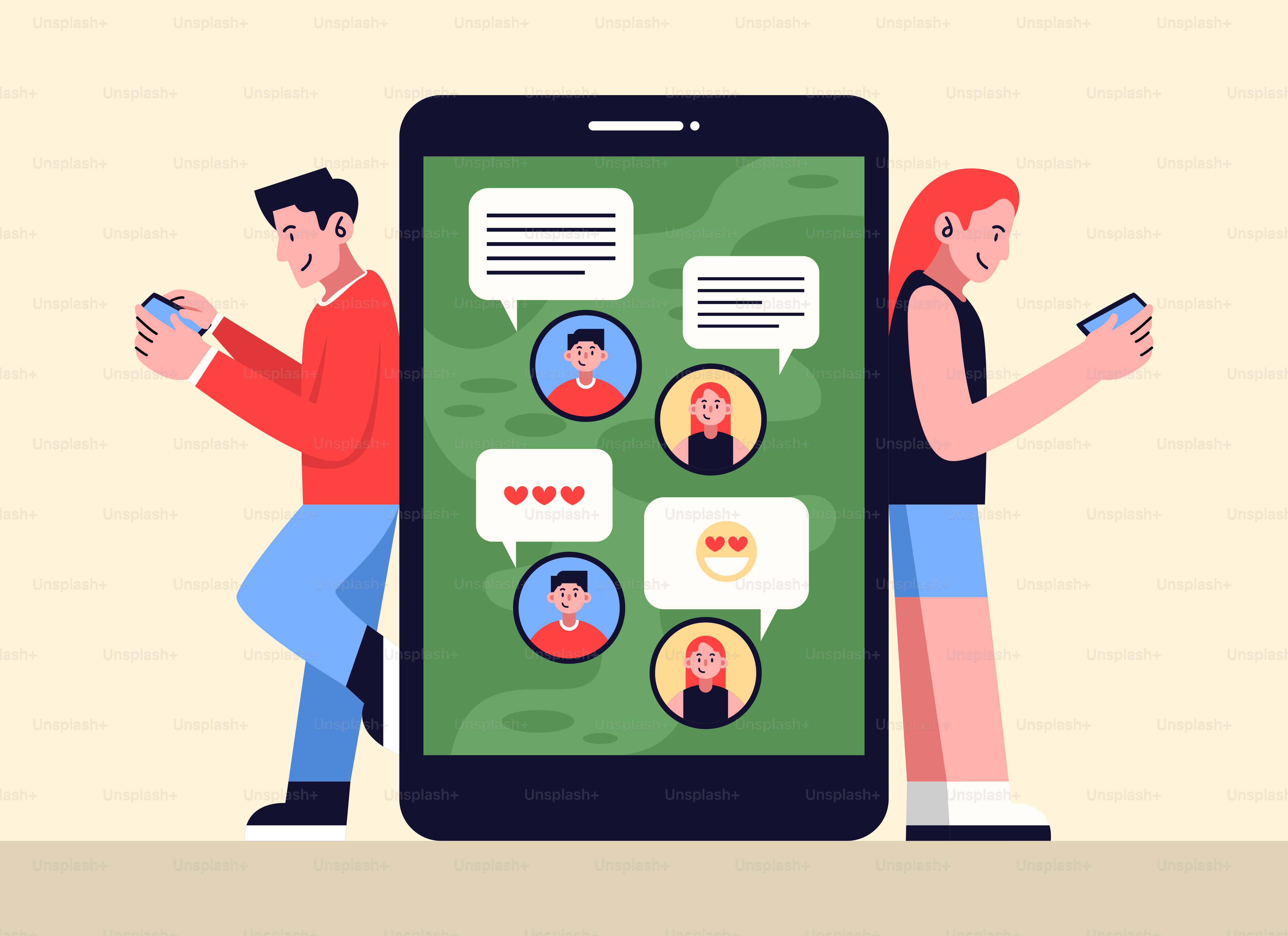 Two people standing next to each other holding cell phones