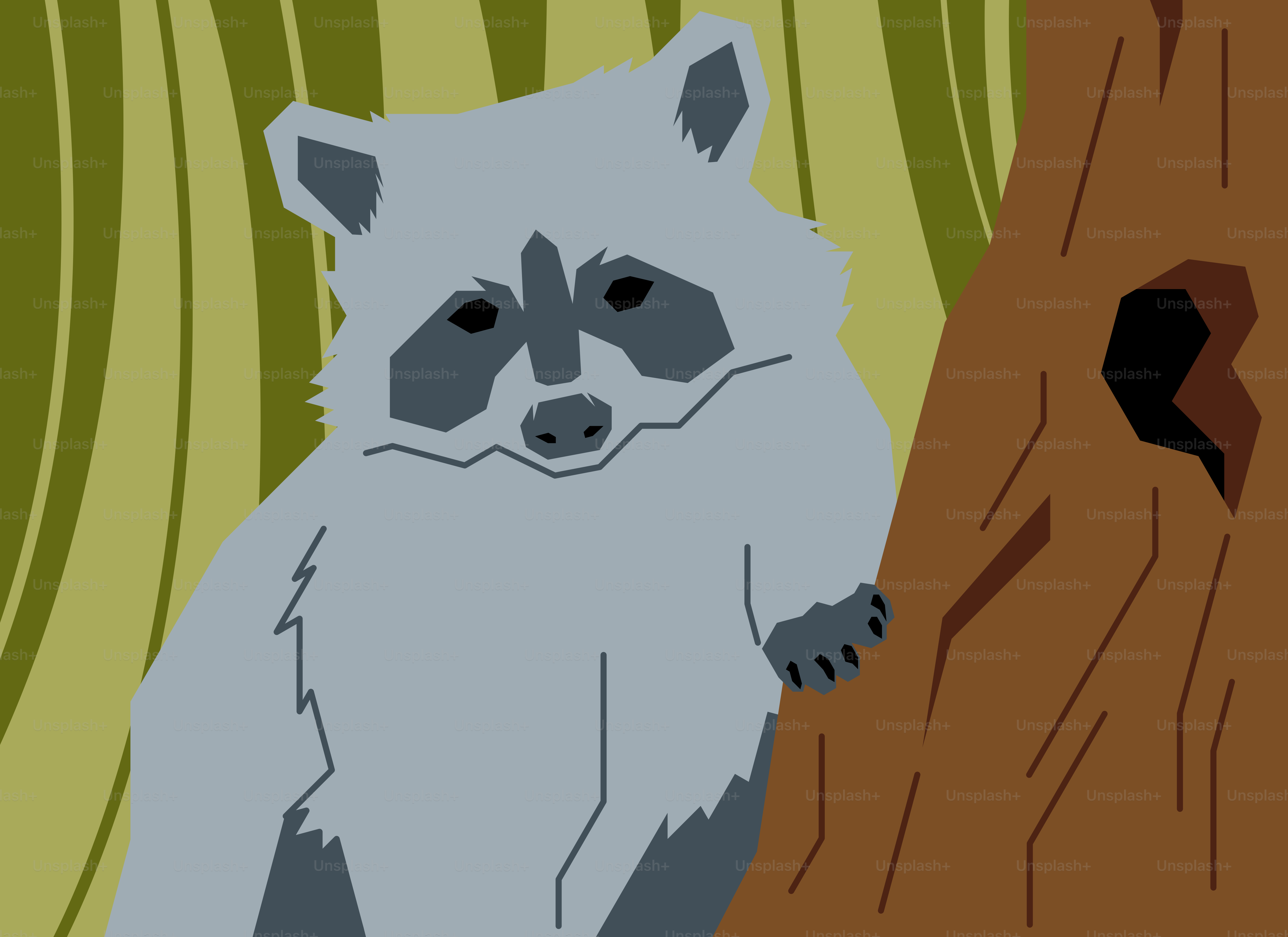 A picture of a raccoon standing next to a tree