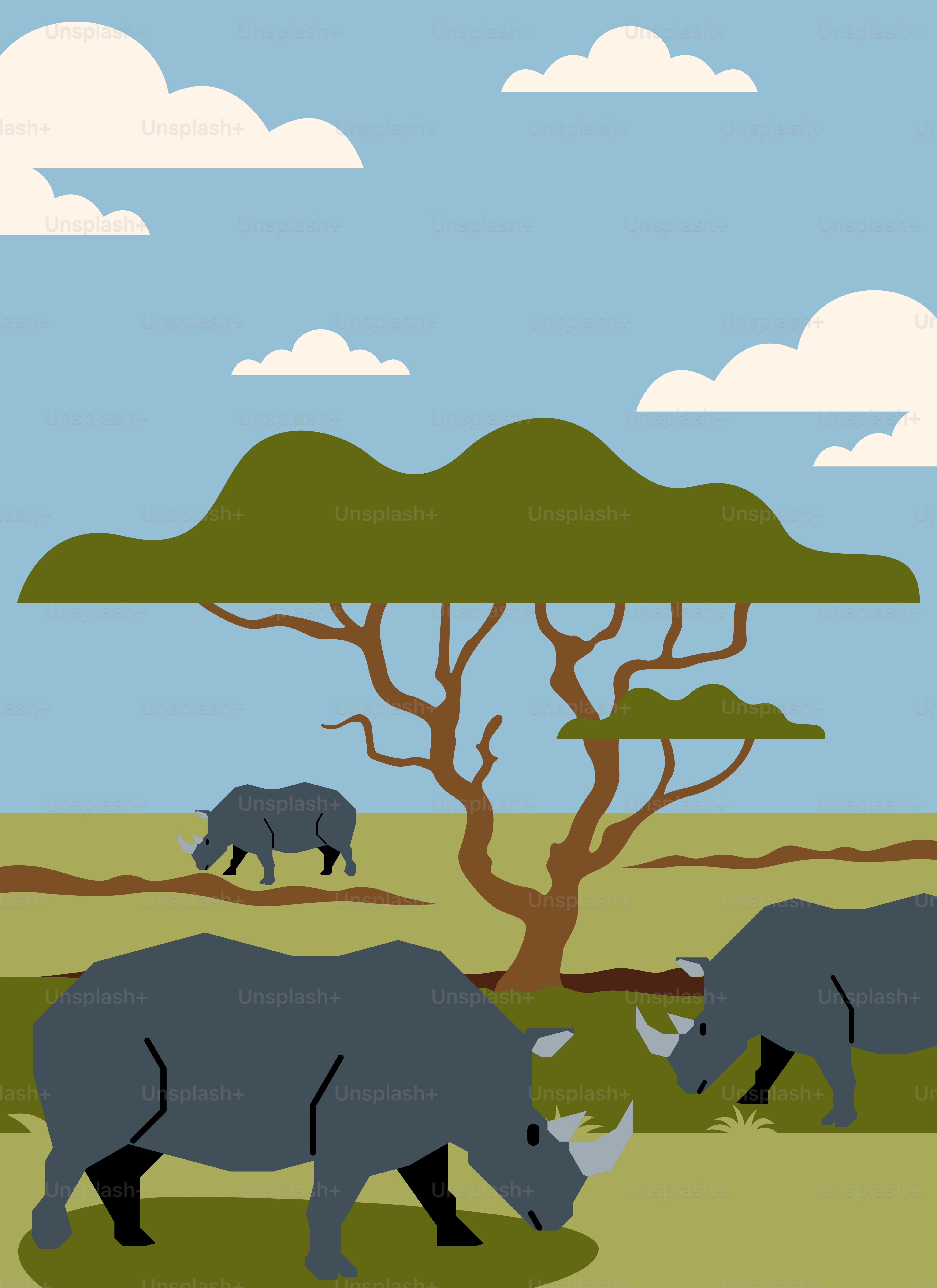 Un groupe de rhinocéros paîtant dans un champ