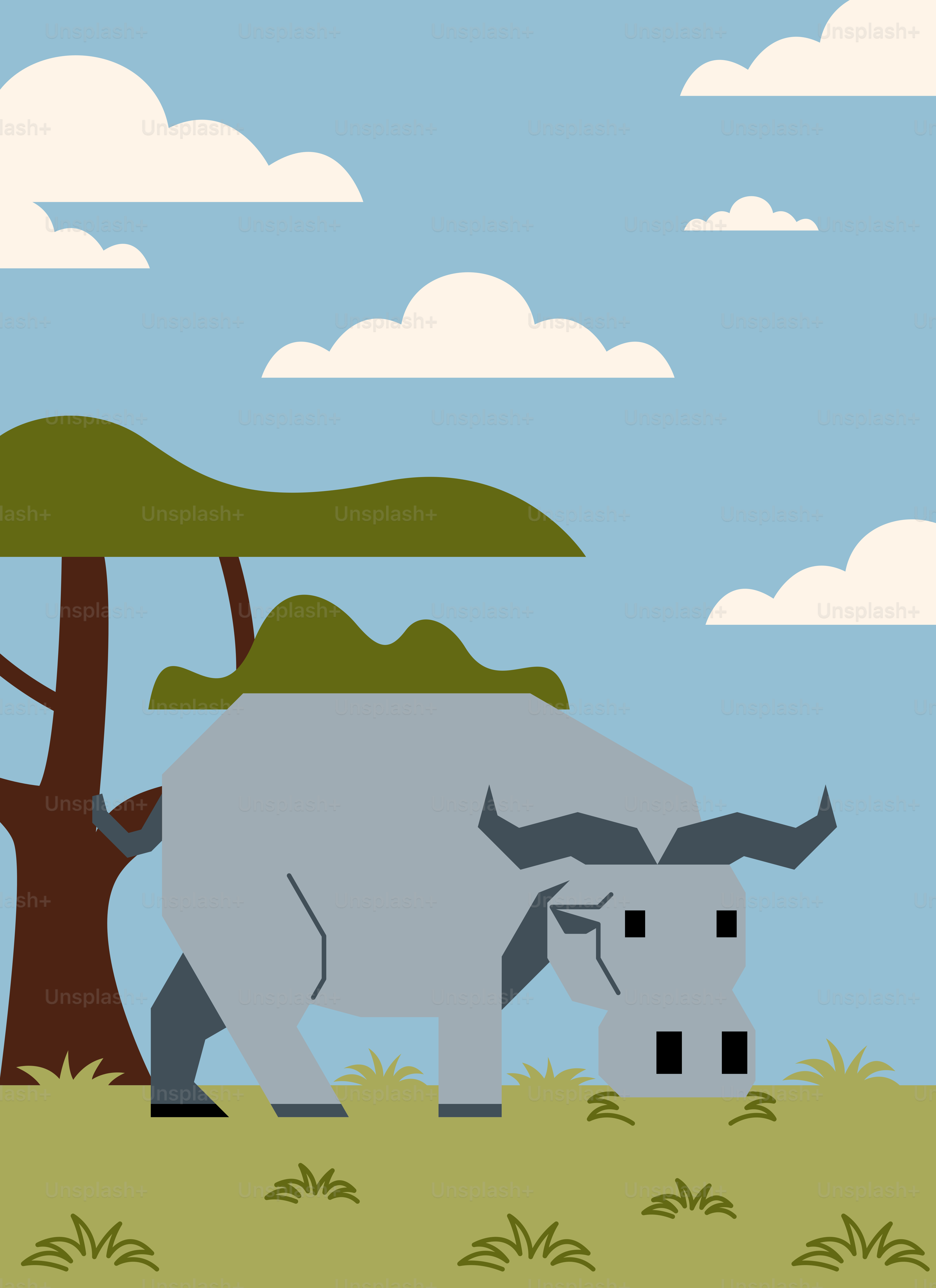 Ein Bild von einem Elefanten und einem Haus auf einem Feld