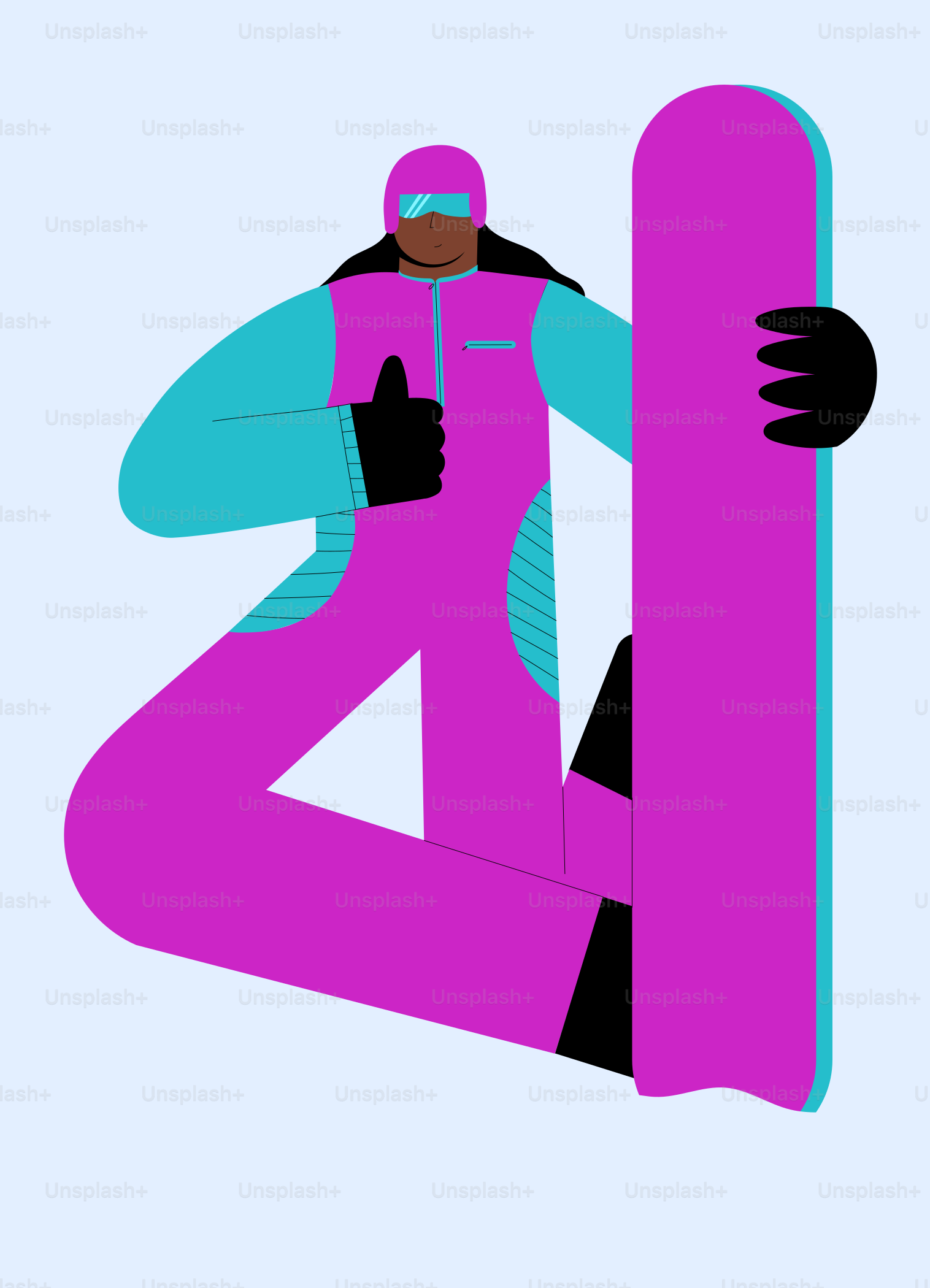 Un homme en combinaison de neige rose tenant un snowboard rose