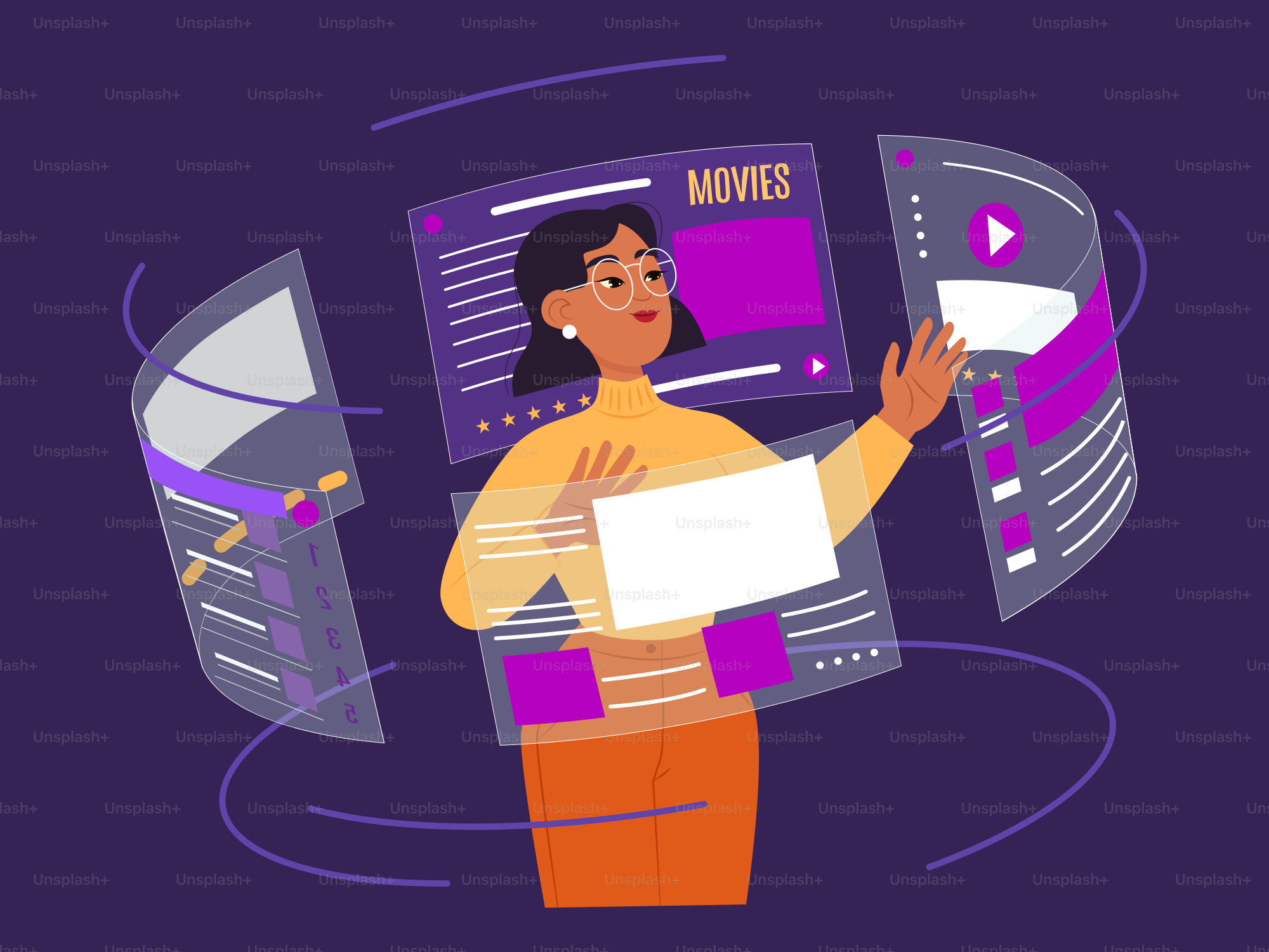 um, mulher, segurando, um, papel, frente, um, monitor