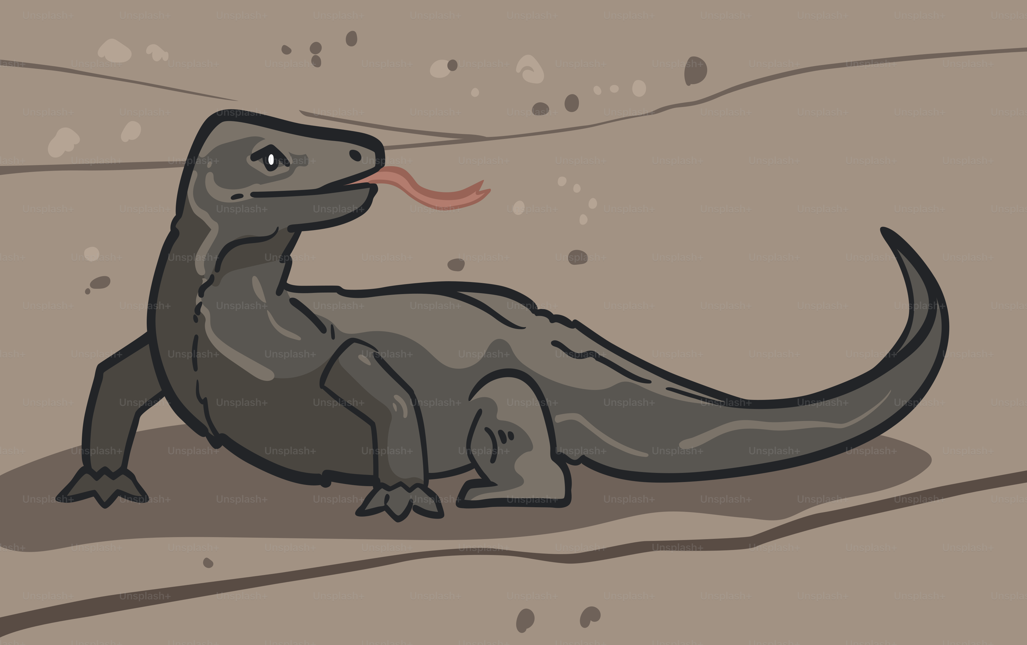 A drawing of a lizard sitting on a rock