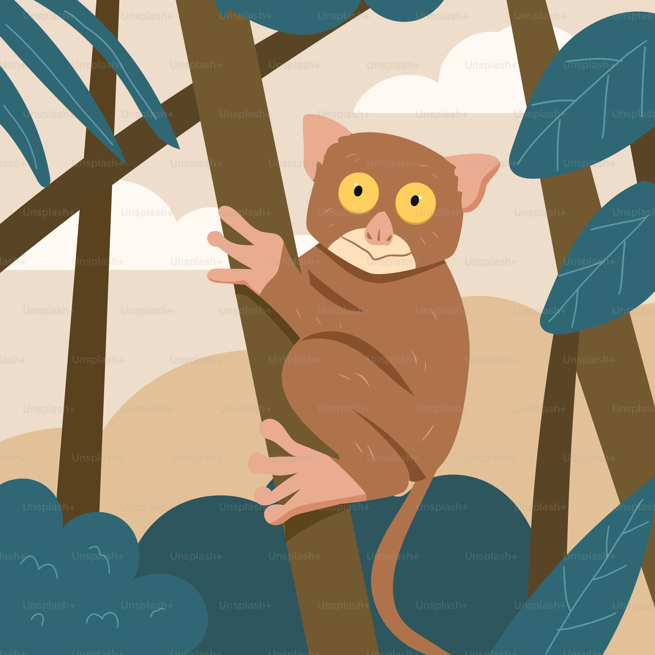 A brown monkey sitting on top of a tree vector – Illustration Image on ...