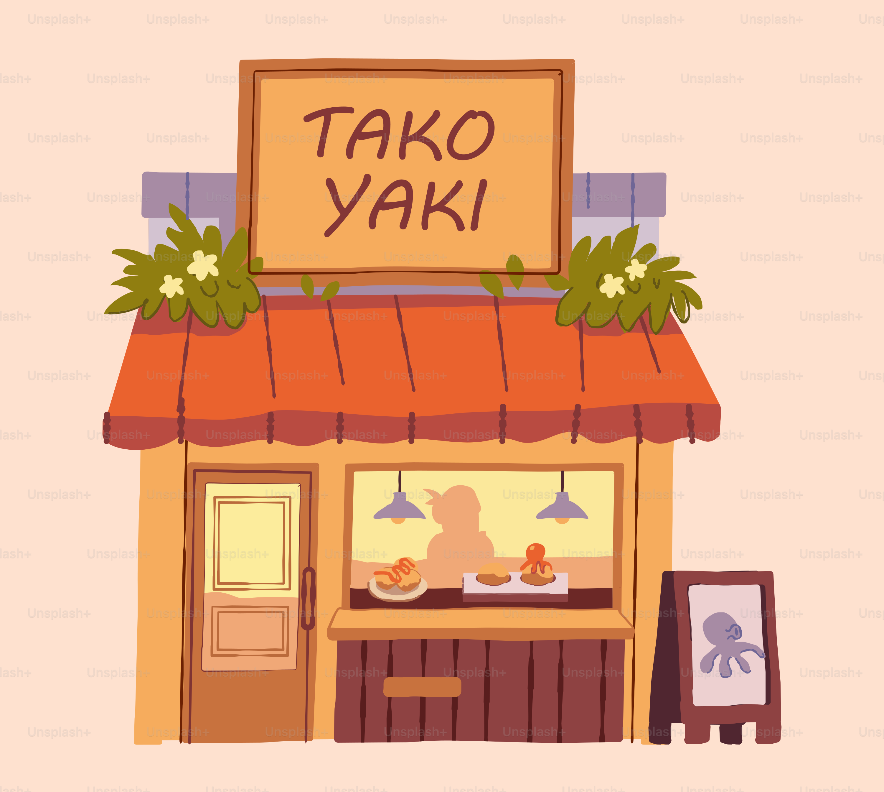 A picture of a store with a sign that says tako yaki