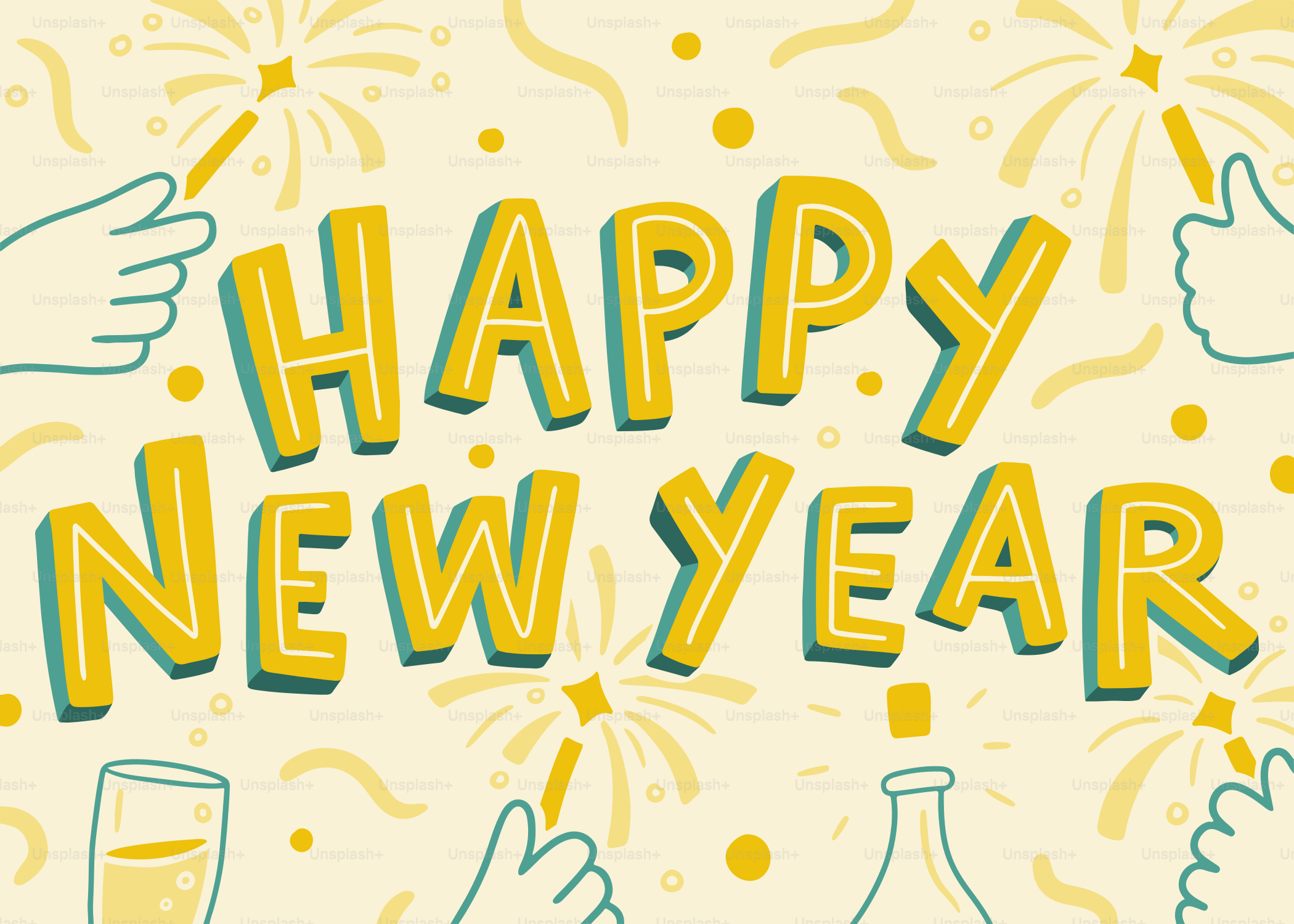 A happy new year card with hand drawn lettering