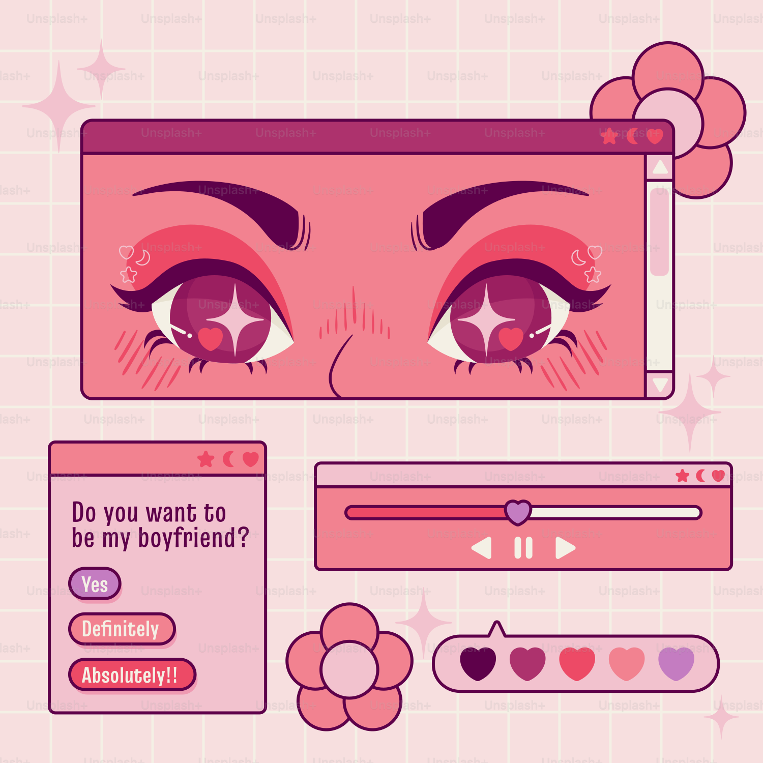 Ein Computerbildschirm mit den Augen eines Cartoon-Mädchens